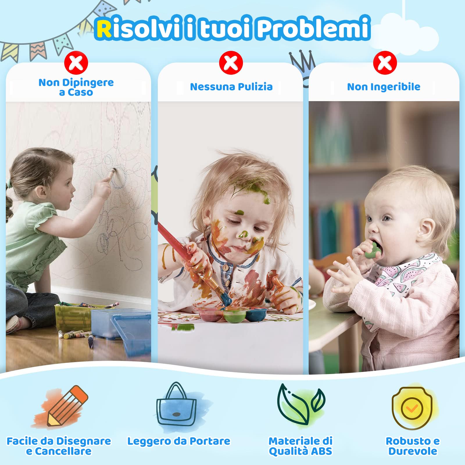 Kikidex Giocattolo per bambini da 1 a 3 anni,lavagna magnetica bambini,giocattolo per bambine da 1 a 2,lavagna magica per dipingere,giocattolo educativo per bambini,regalo di compleanno-Blu scuro