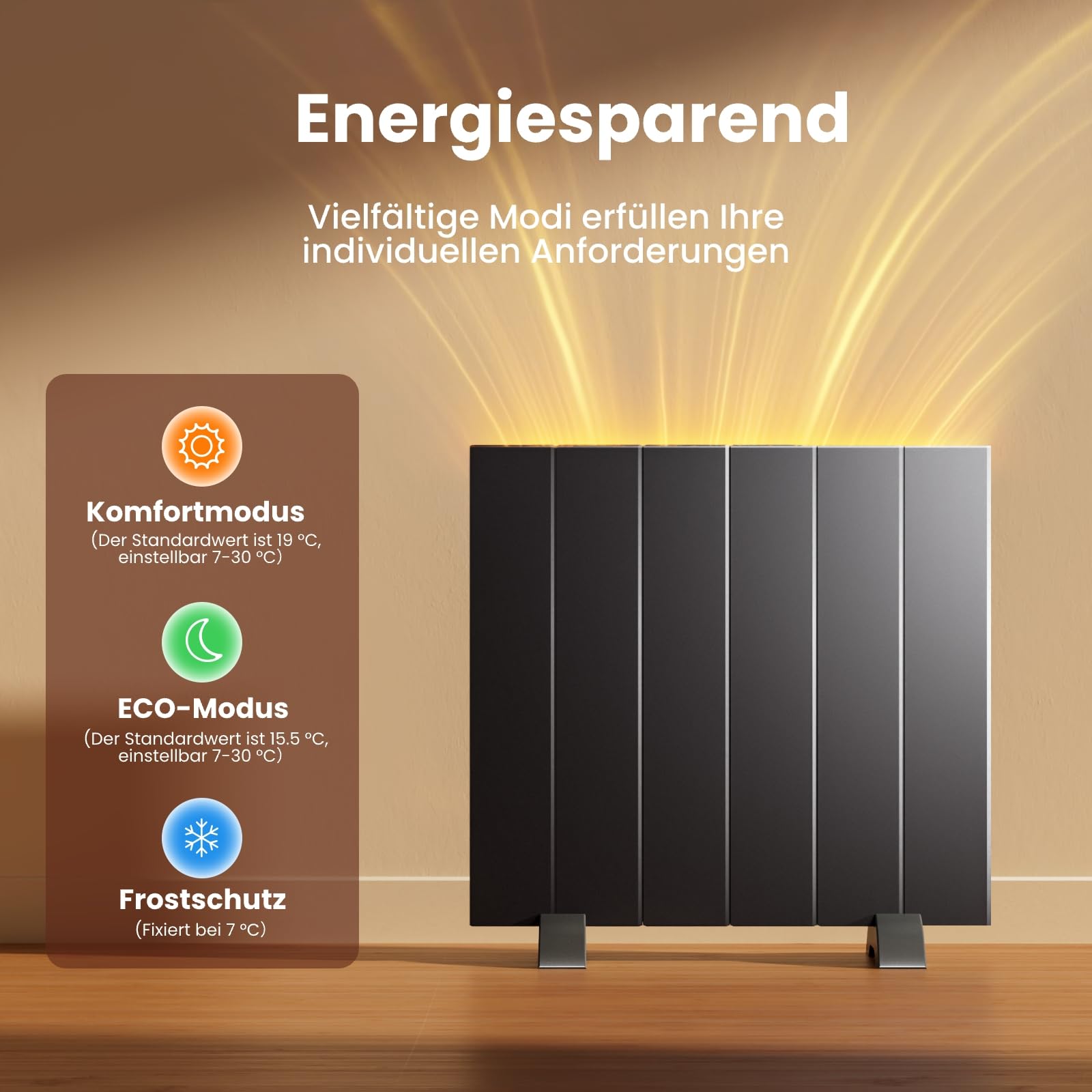 EMKE Calefacción eléctrica, convector eléctrico montado en pared o dispositivo de pie, radiador eléctrico APP función WiFi | pantalla LCD | temporizador programable | antracita | 1000 W