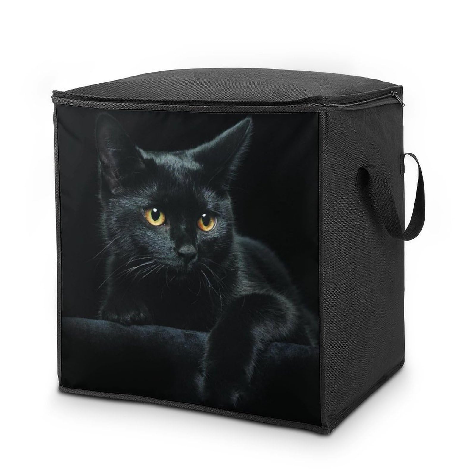 Wlntrophic 70L Storage Bags, Black Cat Pattern Cute Corgi Storage Box with Lid Zipper And Handles, Clothes Bags for Quilt, Blankets, Bedding