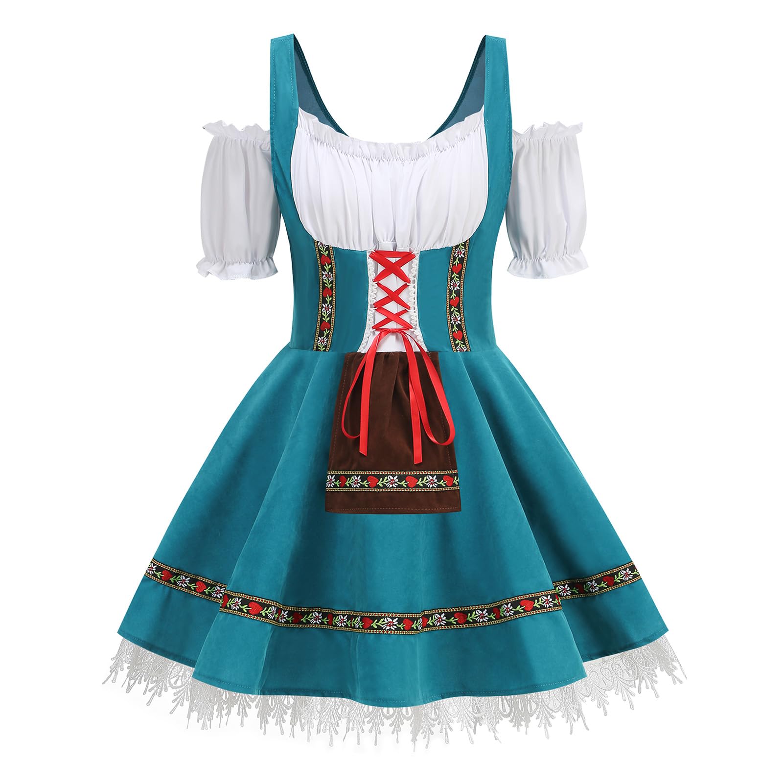HAPNBCELE Oktoberfest Costume for Womens, German Dirndl Dress One-Shoulder Traditional Bavarian Carnival Halloween Outfits (Cyan Blue, Small)