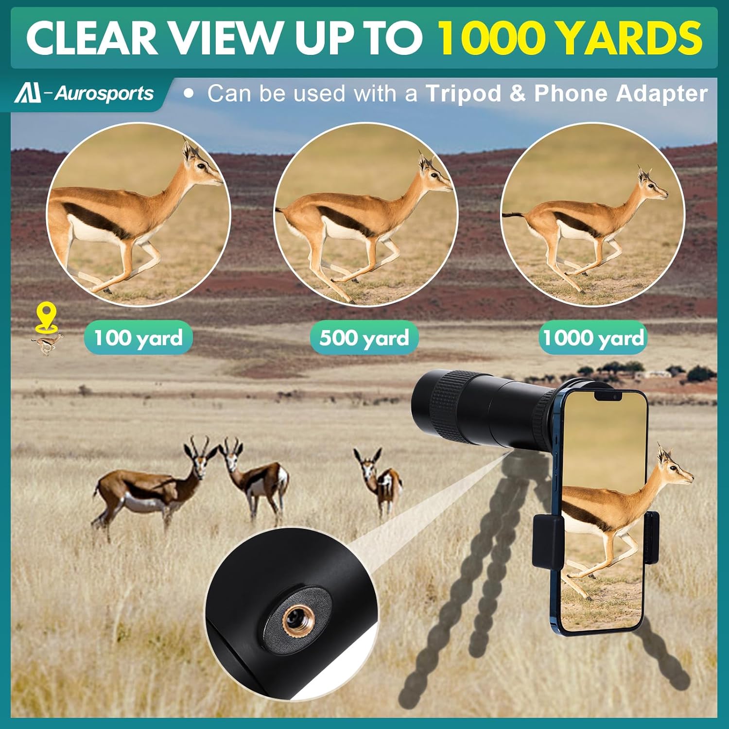 Aurosports 10-30x40 Zoom Monocular for Adults, Monocular Telescope High Power with Bak4 Prism, Compact Monoculars for Bird Watching Traveling Hunting Camping - Gift for Men - Image 5