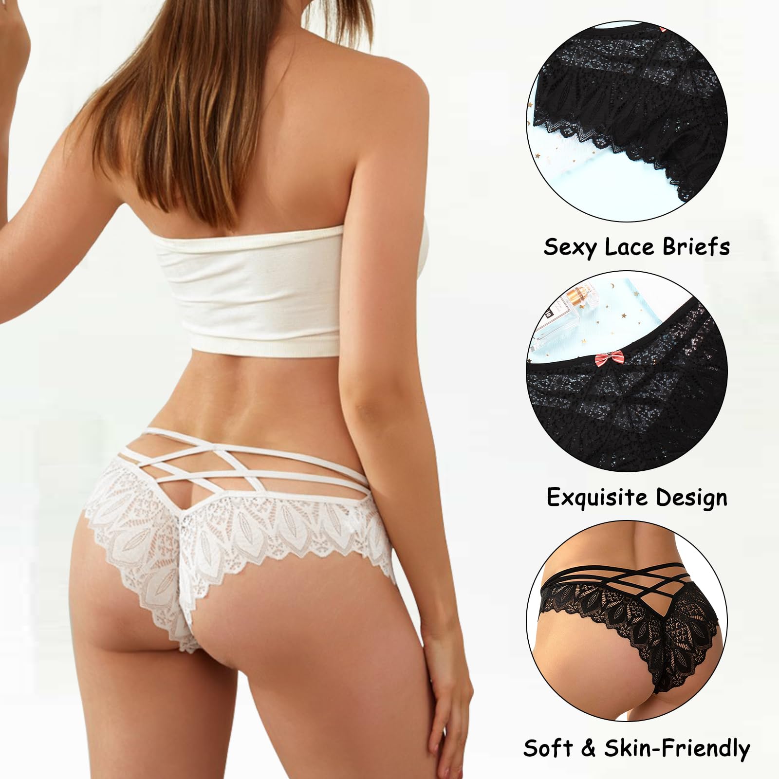 SHAINE Zestaw 5 szt. Stringi Damskie Koronkowe Bielizna Seksowne Stringi Damskie Majtki Oddychające Bielizna Stringi Wygodne Majtki Bikini Miękkie S-XL