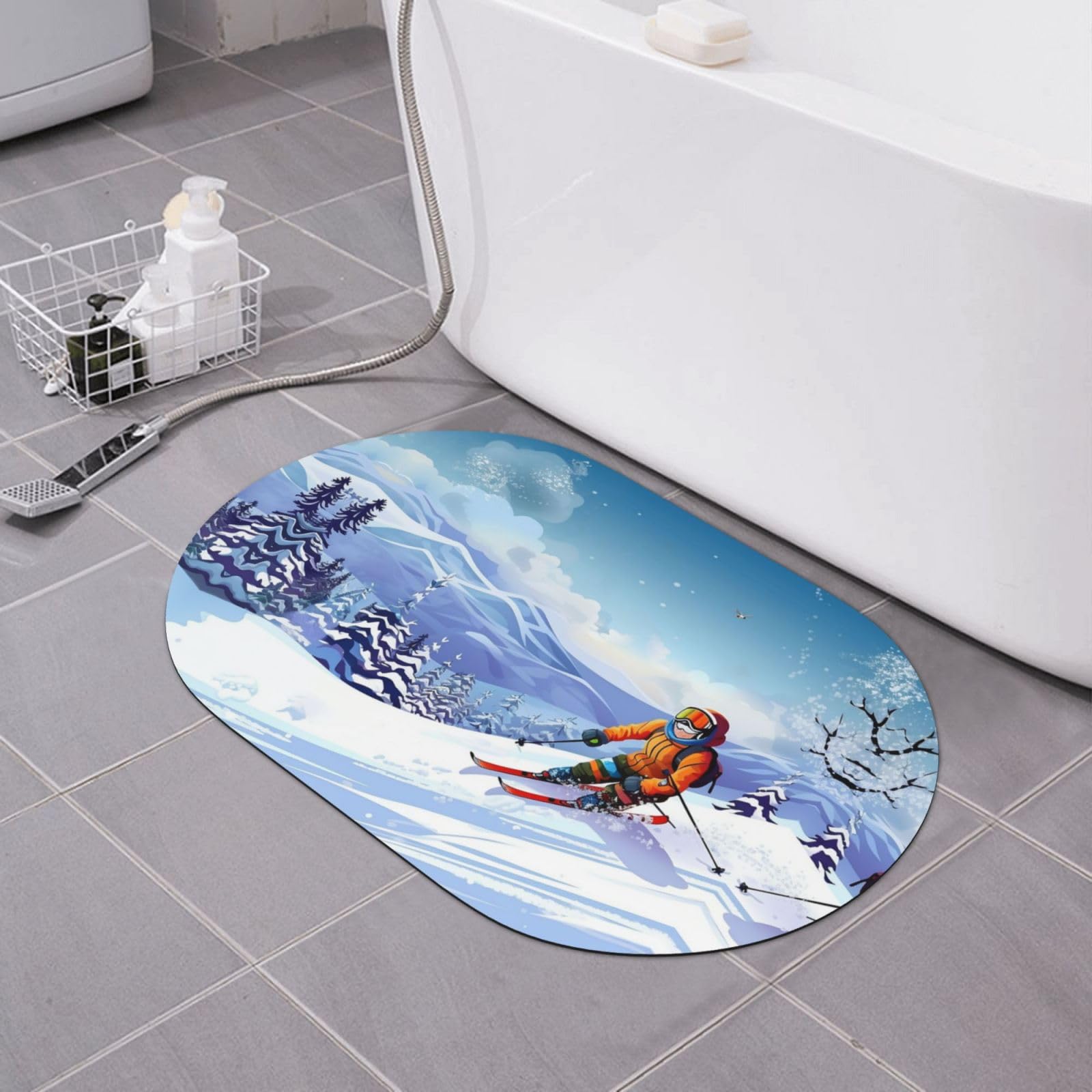 Paillasson ski d'hiver 15,7x60 cm pour entrée de salle de bain et douche