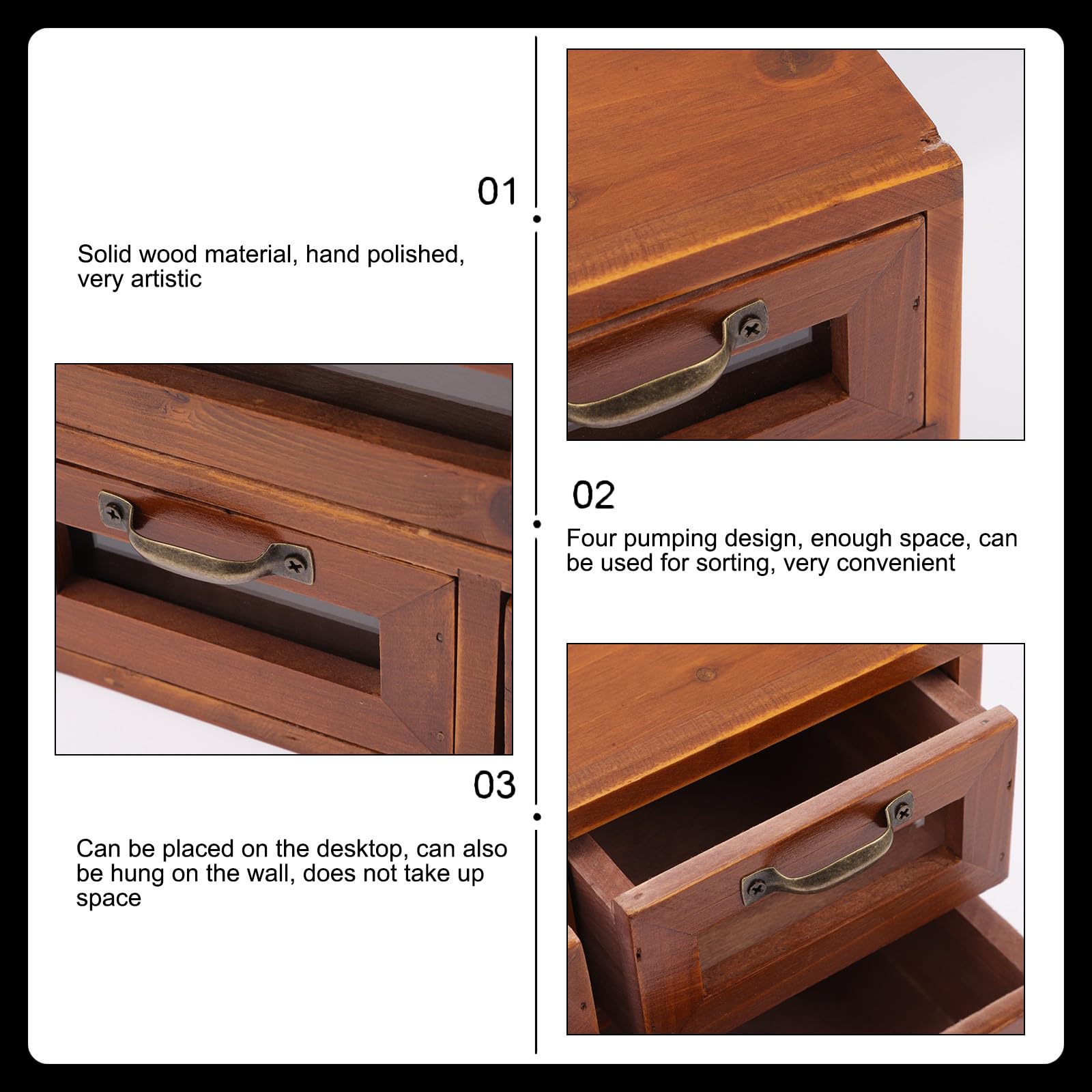 SHINEOFI Caja de Cosméticos Retro Organizador de Cosméticos Caja de Madera Cajón Marrón para Hogar y Oficina
