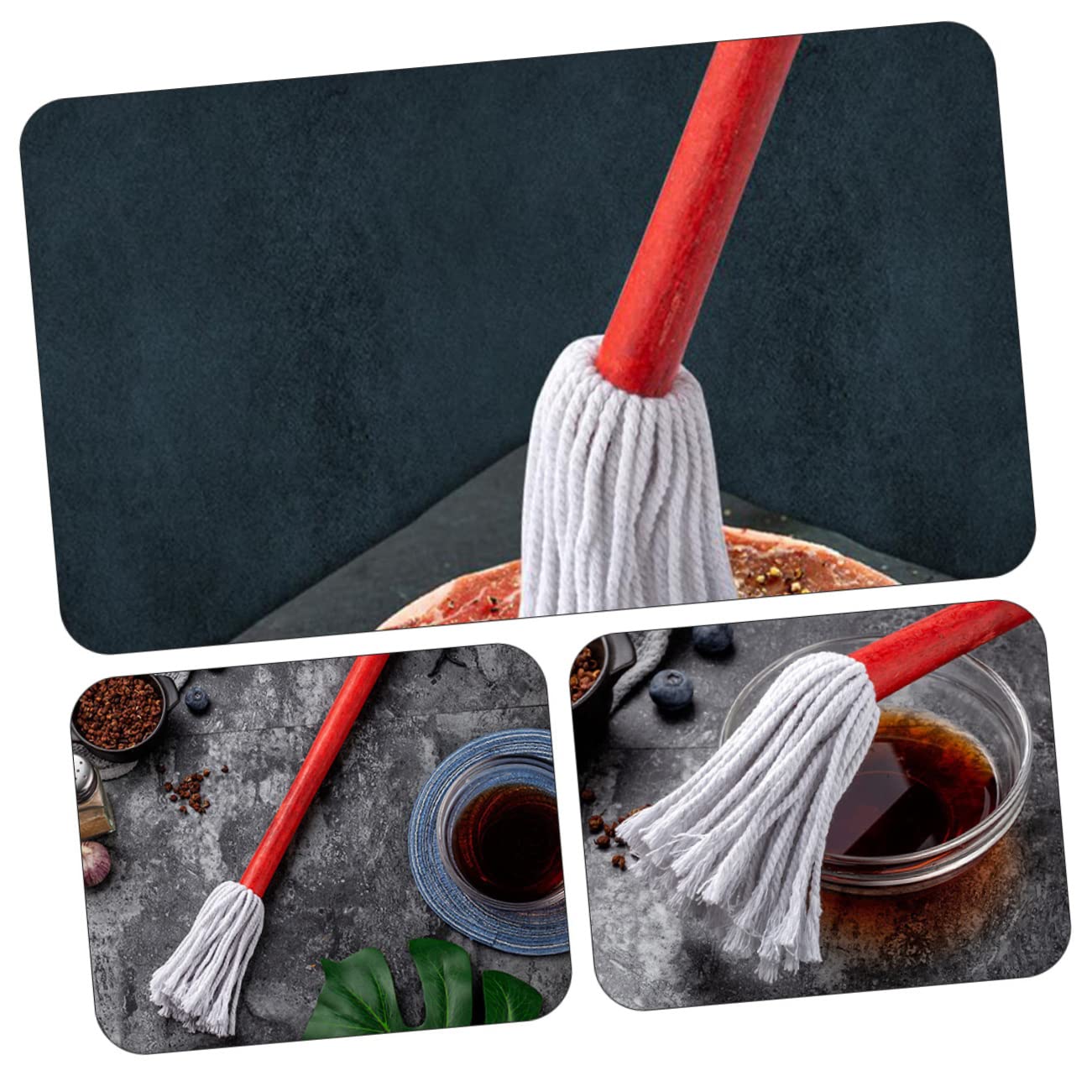 Toddmomy 2pcs Barbecue Sauce Basting Mops Soy Sauce Brush Bbq Mopping Kitchen Oil Brush Cotton Wood