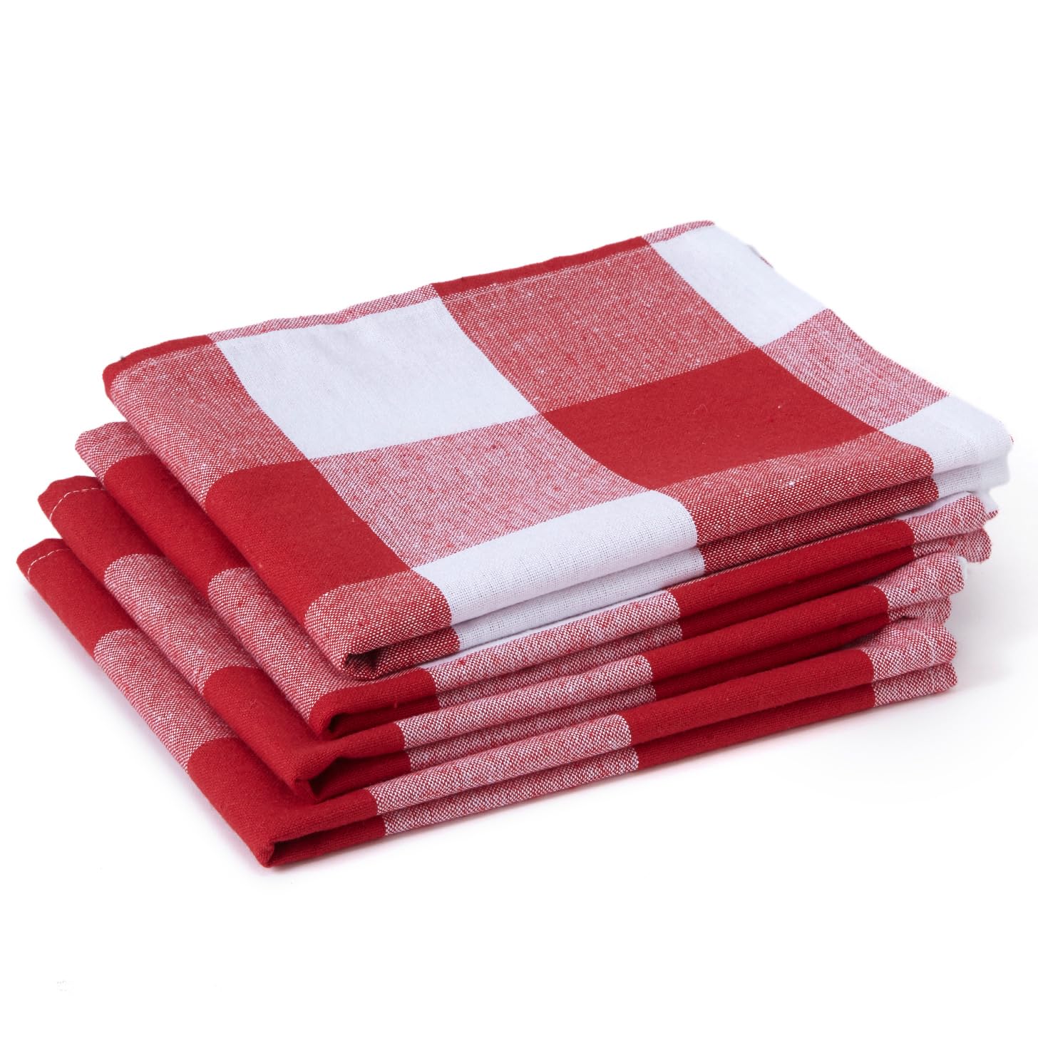 Encasa XO Kitchen Cloth for Cooking | Cotton Hand Towel for Quick Drying Dishes | 70x45 cm Tea Towels | Highly Absorbent for Cleaning of Plates & Glasses | Buffalo Red Checks (Set of 4 Pieces)