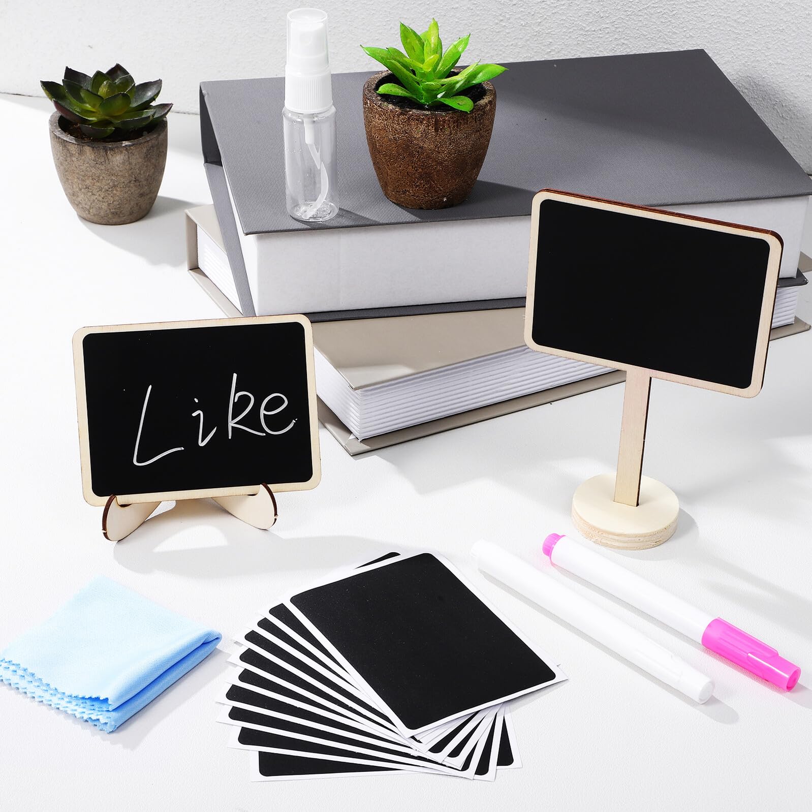 Mini Holz kreidetafeln mit Ständer Kleine Tafeln für Tischbeschriftung Food Chalkboard Signs zum Beschriften von Speisen Abwischbar Stabil und Leicht für Hochzeit Zufällige Farbe