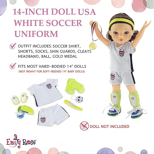 Miniatura 3 de Emily Rose Ropa de muñeca de 14 pulgadas  Uniforme deportivo de fútbol de muñeca de 14 pulgadas de EE. UU., incluye zapatos y accesorios, caja de