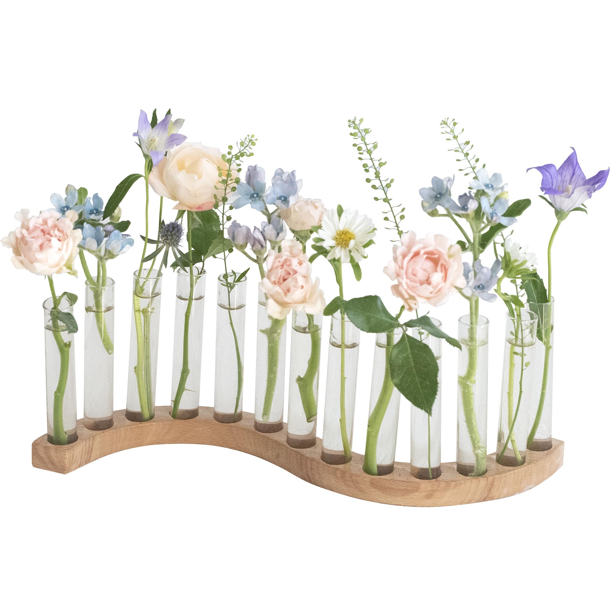 Photo 1 of Test Tube Vases for Flowers?Small Plant Propagation Station?S Shape Plant Terrarium with Wooden Stand (Solid Beech)