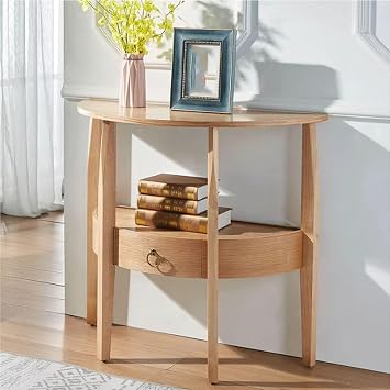 Half Moon Entryway Console Table with Storage Narrow Wood Accent Sofa Table for Front Hall Living Room Foyer Hallway Behind CouchWood Color,88cm/34.7in