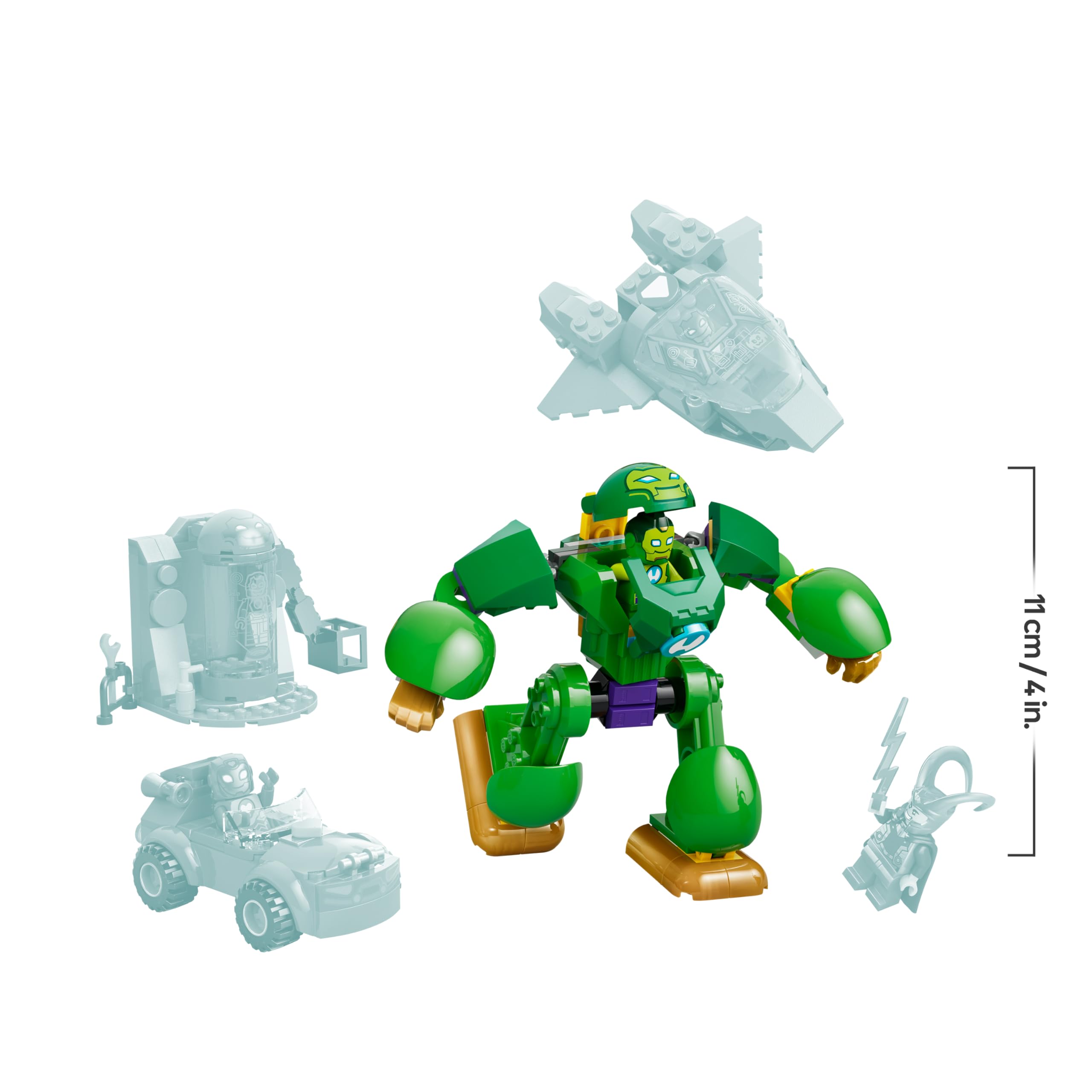 LEGO | Marvel Loki vs. Team Iron Man - Giocattolo da Supereroi con Auto, Aereo, Action Figure Mech e 4 Minifigure - Regalo Bambini da 4 Anni Fan dello Show Iron Man e i Suoi Fantastici Amici - 11211