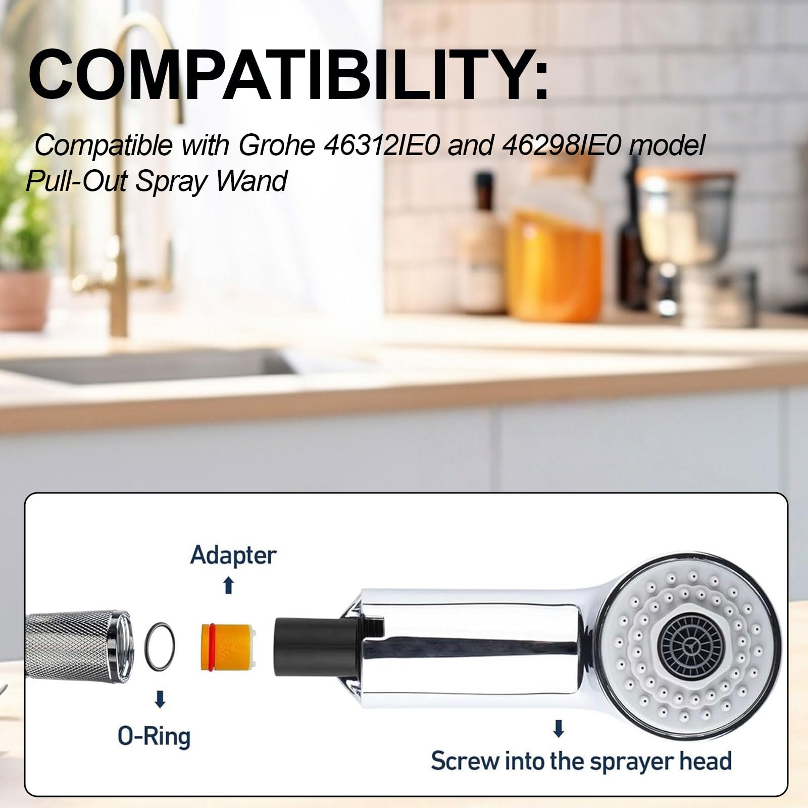 Varita de pulverización extraíble para grifos extraíbles Grohe, compatible con Grohe Part 46312IE0 / 46298IE0, cromado