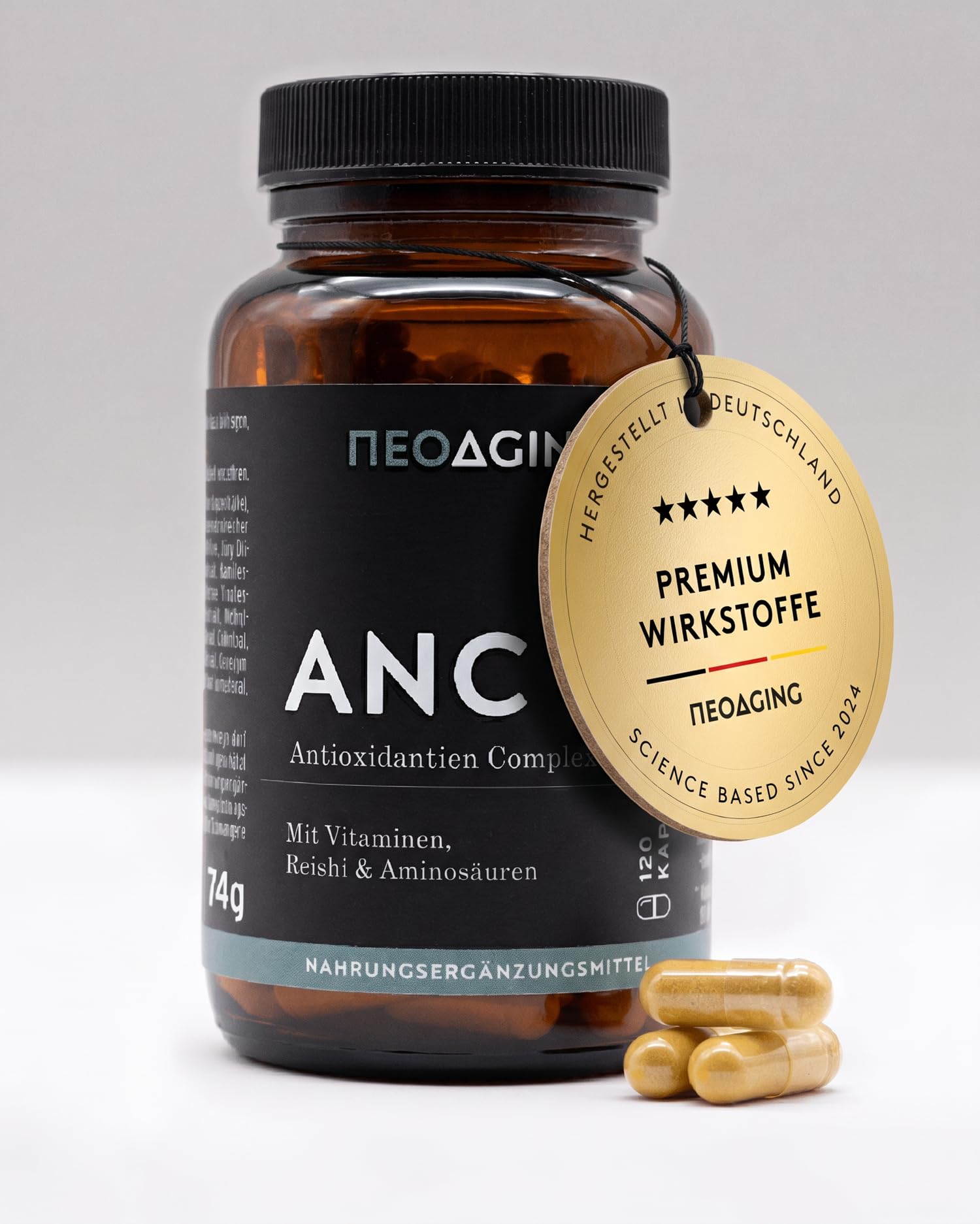 NEOAGING Antioxidantien Complex - Komplex mit über 25 Inhaltsstoffen - mit Quercetin, Reishi, MSM, Glycin, Resveratrol & Curcumin - vegan & ohne Zusatzstoffe - Vorratspack mit 120 Kapseln