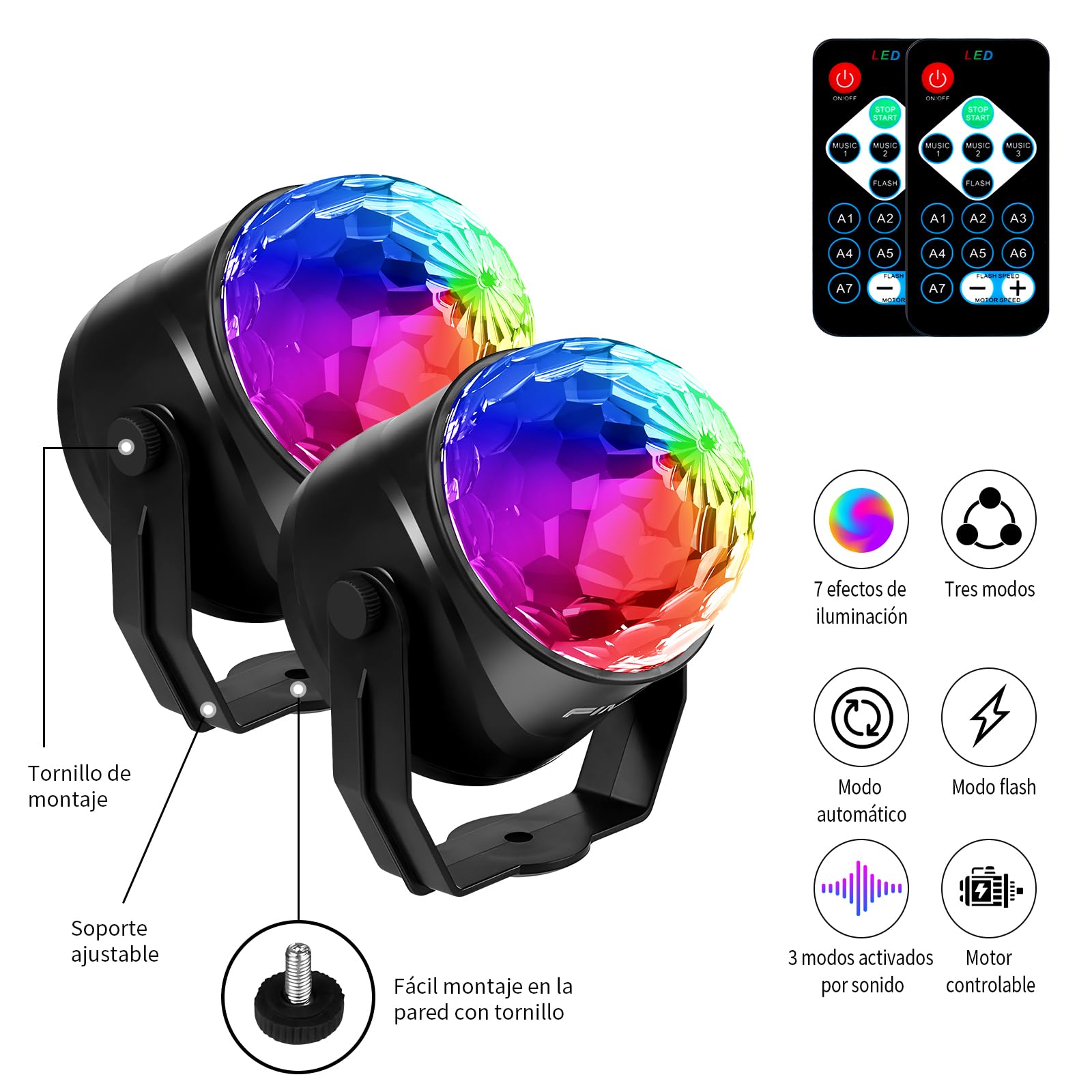 FIMEI Luces Discoteca 2 PCS, Bola Discoteca Activadas por Sonido con Control Remoto Iluminacion Discoteca 7 Colores RGB Mágica Iluminación de Efecto para KTV Navidad Fiesta Boda Discoteca DJ