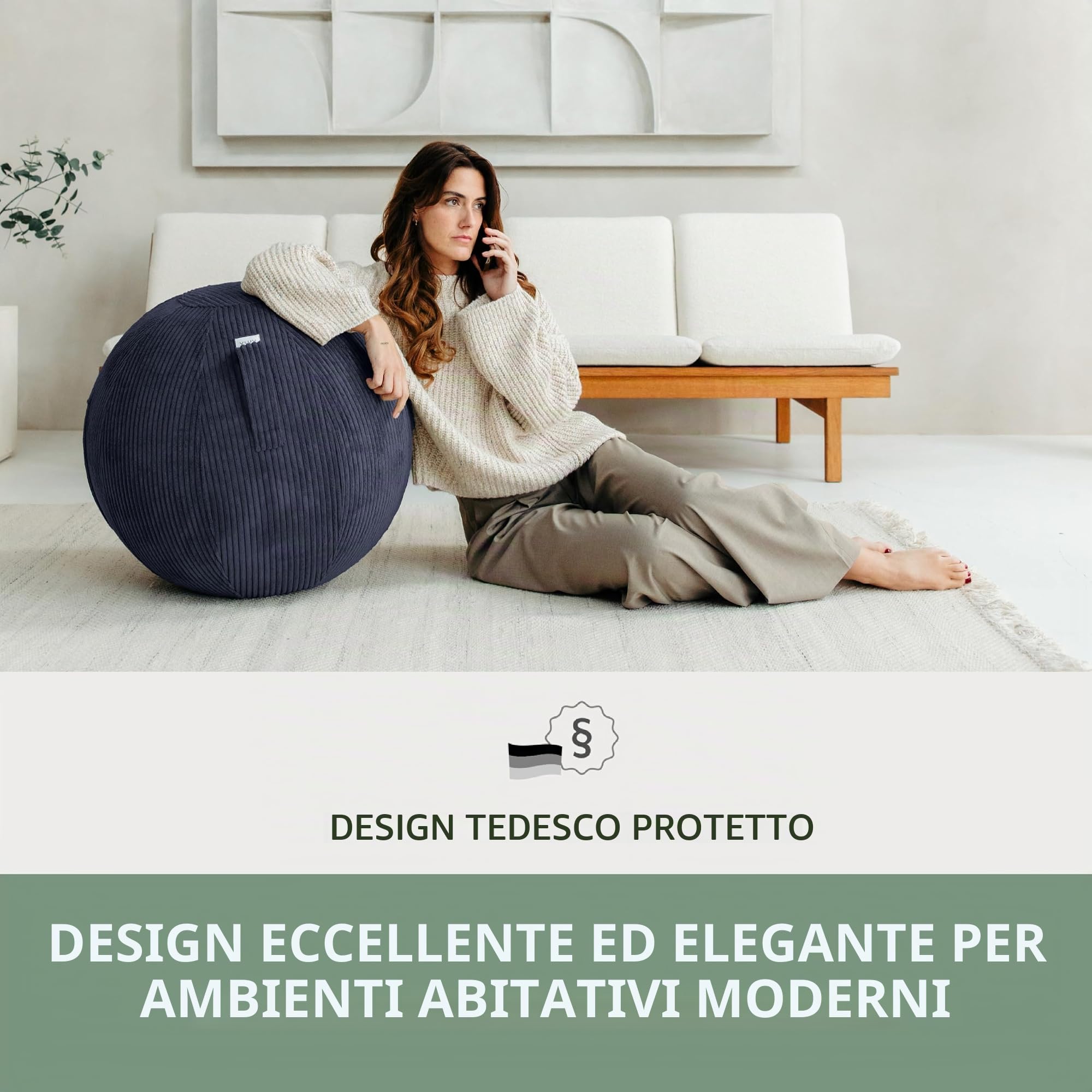 VLUV® BOL VLIP - Palla da seduta ergonomica, traspirante, con manico e protezione antirotolamento, rivestimento in tessuto lavabile, per gravidanza, 65 cm