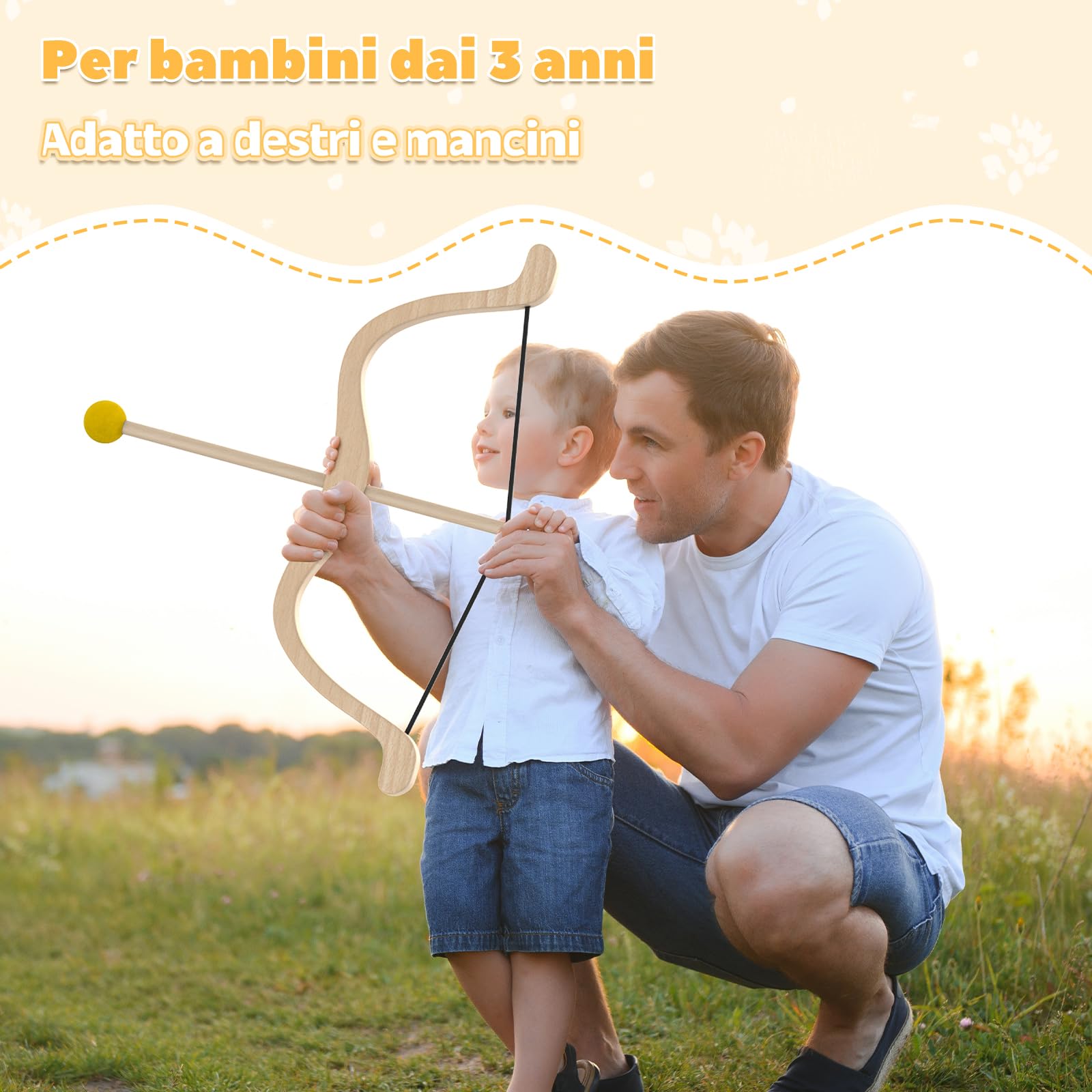 Set di Tiro con l'Arco in Legno per Bambini con 3 Frecce, 3 Bersagli e Faretra