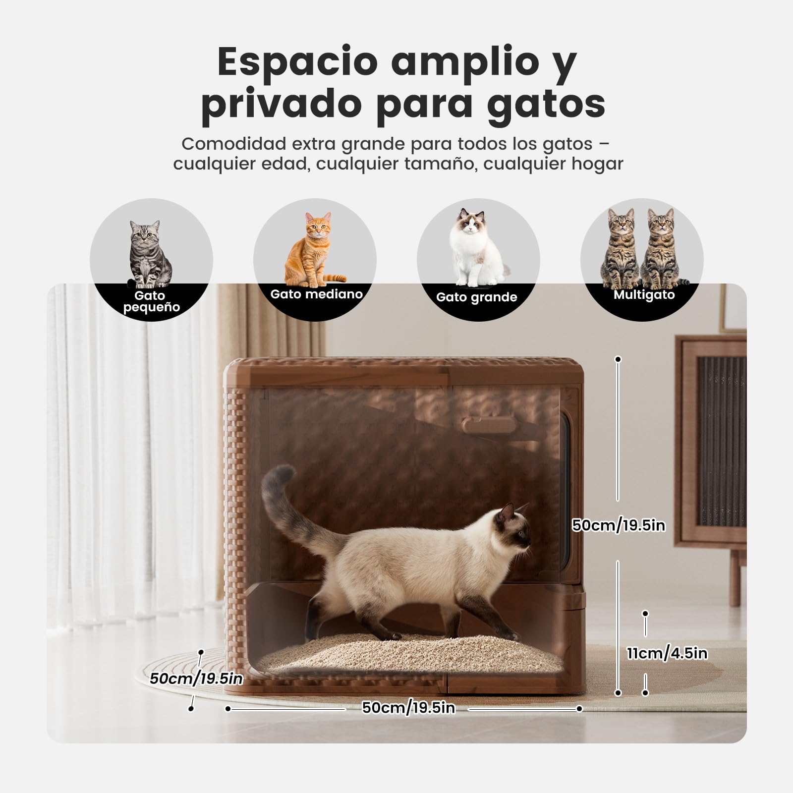 Gardner Pet Arenero Gato Cerrado, Color Madera Oscura | Fondo Extraíble, Diseño Estilizado, Material PP Reciclable, Filtración Anti-Olores,Dimensiones 50x50x50 cm