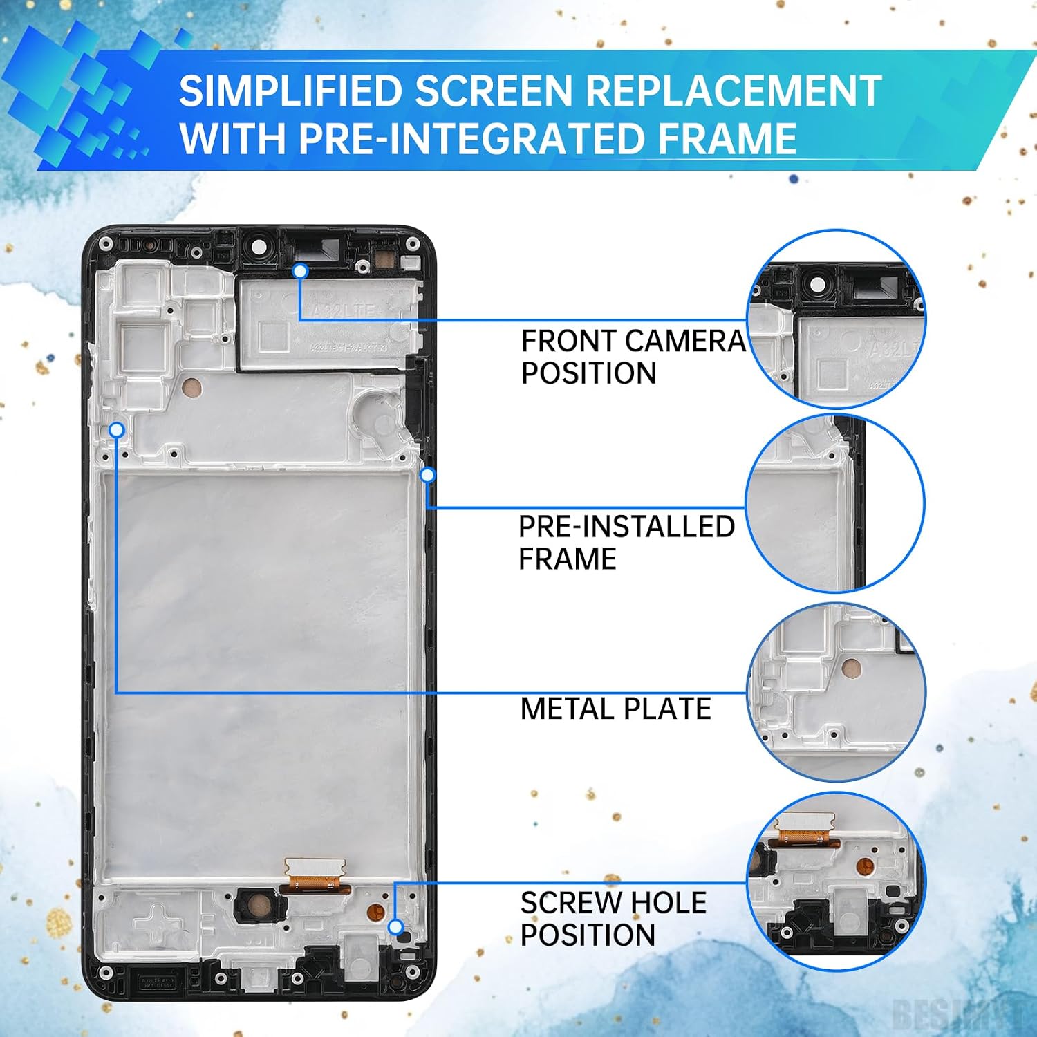 for Samsung Galaxy A32 Screen Replacement with Frame LCD Display Touch Digitizer Full Assembly Fix Glass with Repair Tools Kit SM-A325F (A325F A325M A325N)