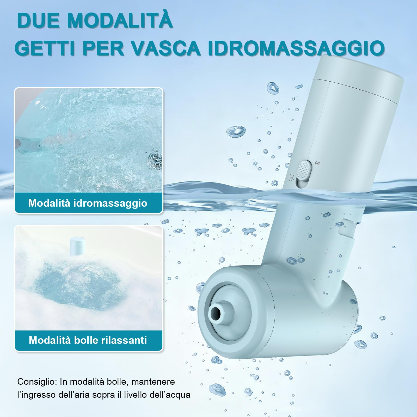 Getto Spa per Vasca da Bagno Fornisce Un'intensità di Massaggio di 65 kPa, 2 Modalità - Bolle e Getto Ricaricabile e Portatile senza Fili con Velocità Regolabile, Regalo per Donne (Blu)