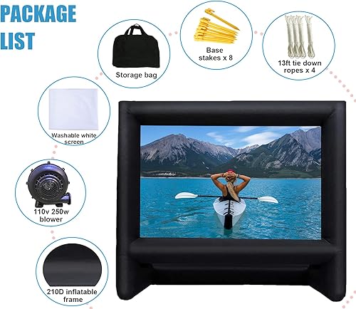Miniatura 4 de Pantalla de cine inflable de 20 pies para cine al aire libre, pantalla de proyección con bolsa de transporte soplador para proyección frontal y
