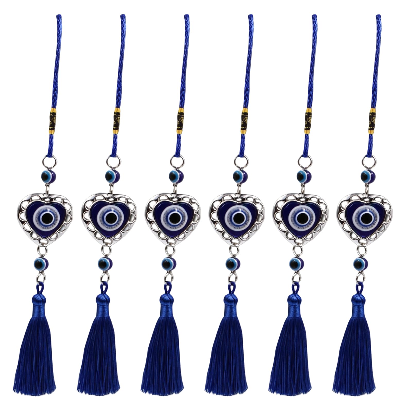 6 Pieces Evil Eyes Car Accessories with Intricate Beaded Tassels Auto Indoor Decoration Hanging Ornament Lucky Glass Evil Eyes Charm for Car