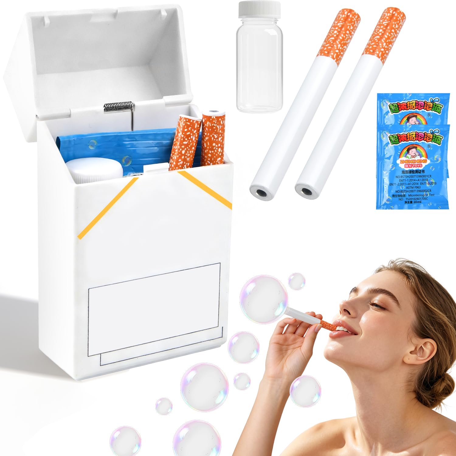 Bubble Cigarettes Blower Toy, Fake Cigarette Stress Relief Toy, Novelty Bubble Machine for Men Women, Funny Bubble Cigarettes Blower Kit, Parties Birthday Gifts