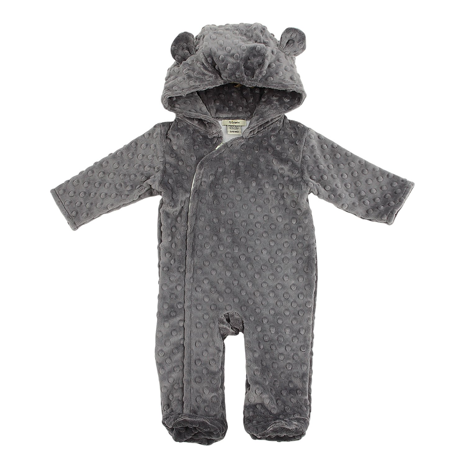 My Blankee Hooded Footie Romper Minky Dot with Ears, Charcoal, 12-18 Months