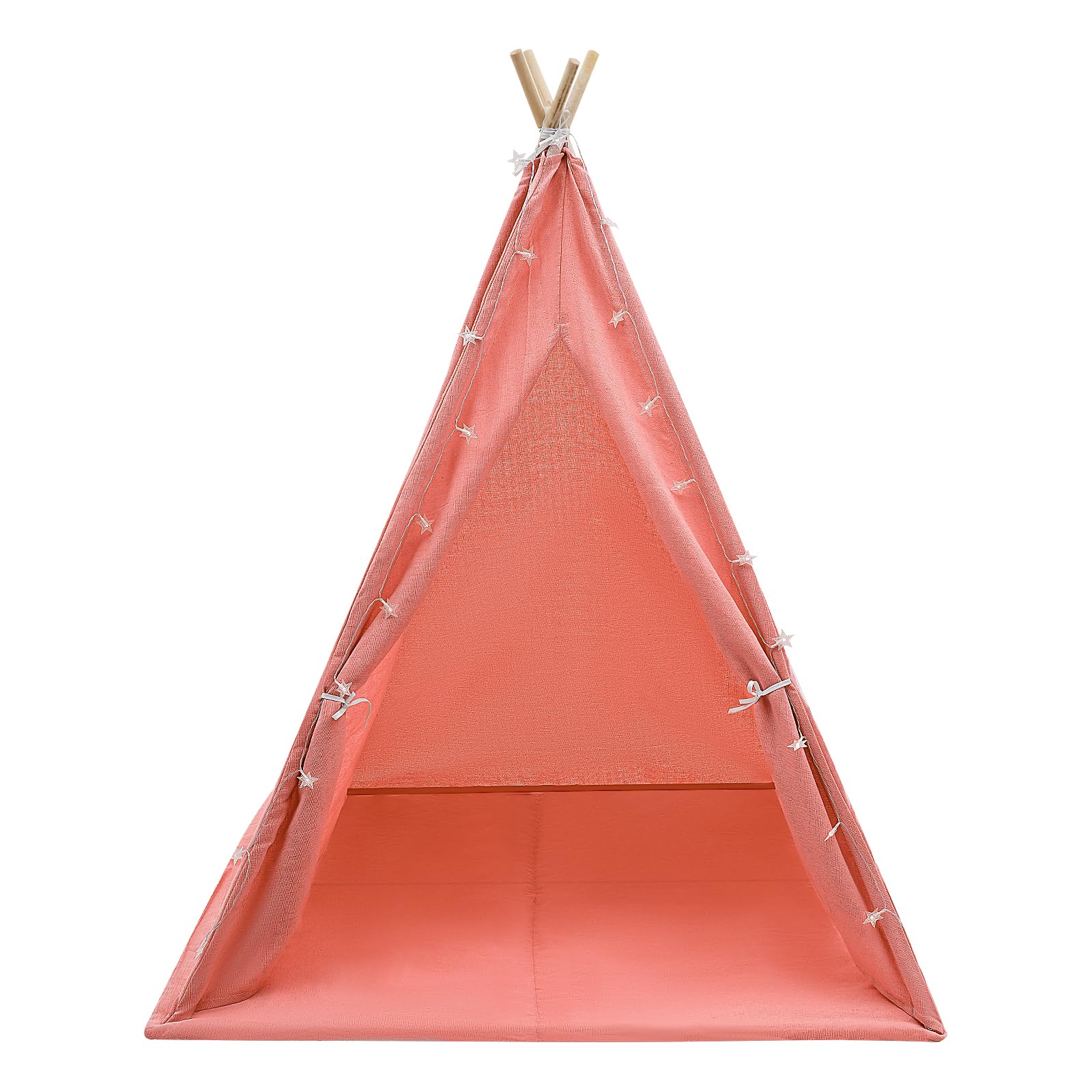 Tipi - Tienda de campaña infantil para interiores, 120 x 120 x 140 cm, con alfombra, cadena de luces, tienda de juegos para niñas y niños, color rosa