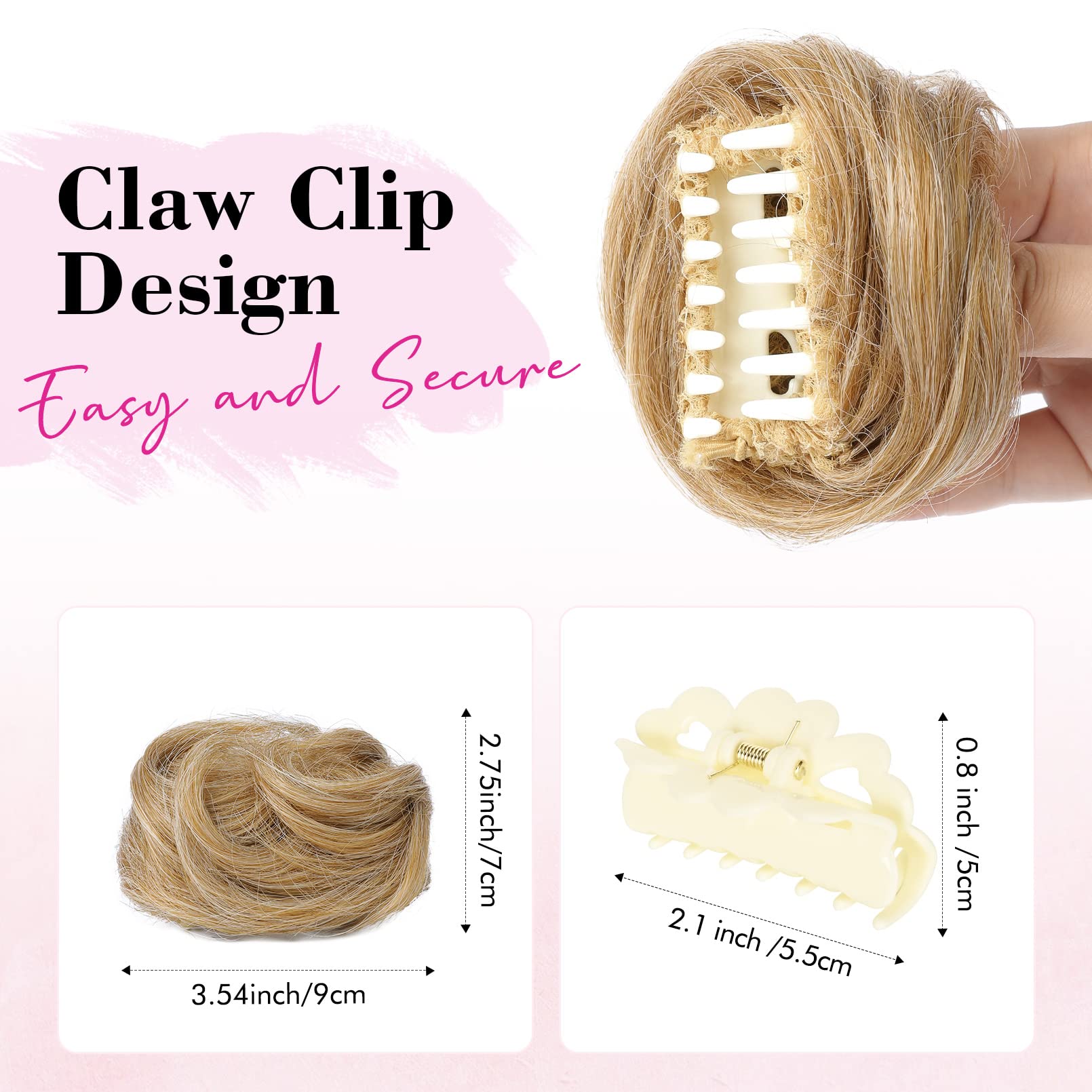 REECHO 2 PCS Mini Claw Clip in Messy & Cat Ears Hair Bun Extensions Wig Accessory Updo Hairpieces for Women Girls (Pack of 2-3.5" Wavy - Image 2