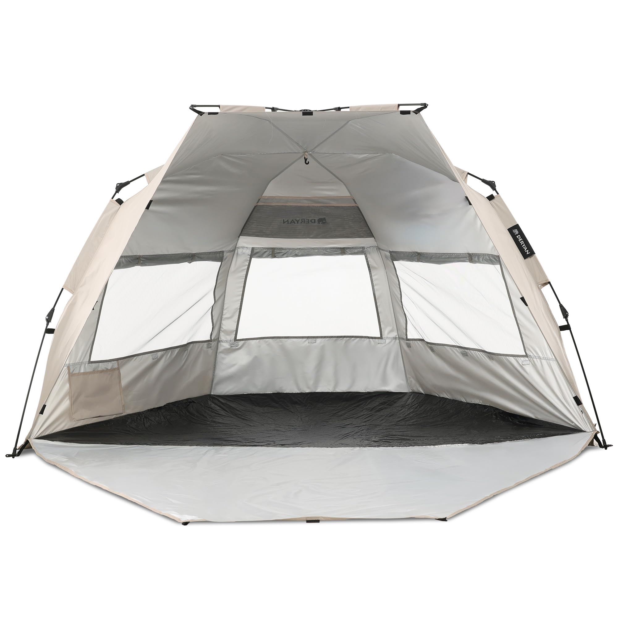DERYAN Up-to-Go Tente de Plage Pop Up pour Enfants, Protection UV, UPF 50+ et Coupe-Vent, Tente Portable Compacte et Pliable, 4 Personnes, Montée en 1 Seconde - Argent