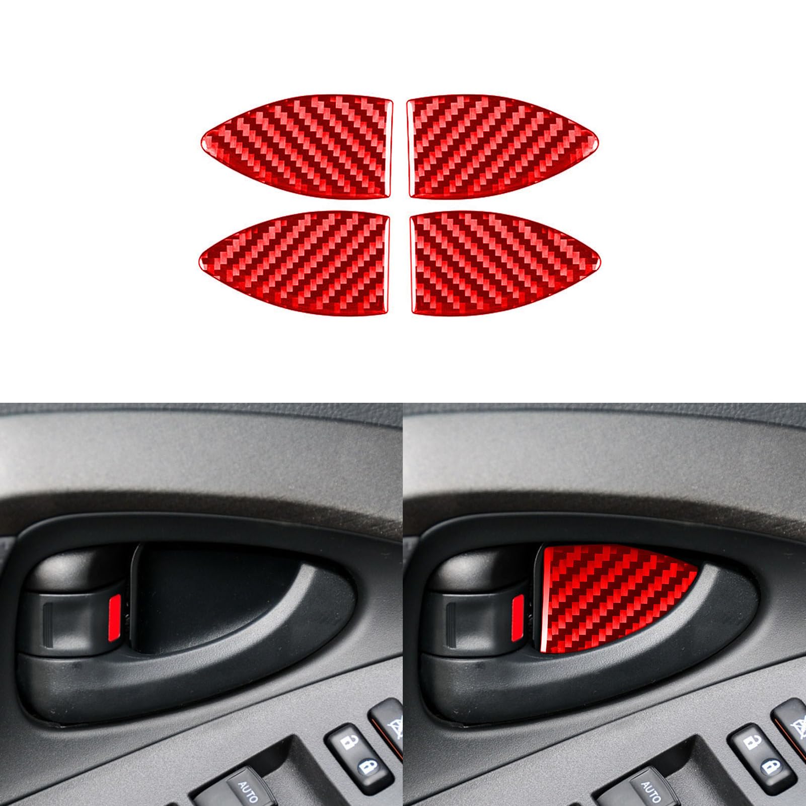 PJFUS Real 3K Soft Carbon Fiber Car Inner Door Bowl Collision Protector Decor Trim Compatible with Toyota RAV4 XA30 2006 2007 2008 2009 2010 2011 2012 Auto Interior Accessories Red