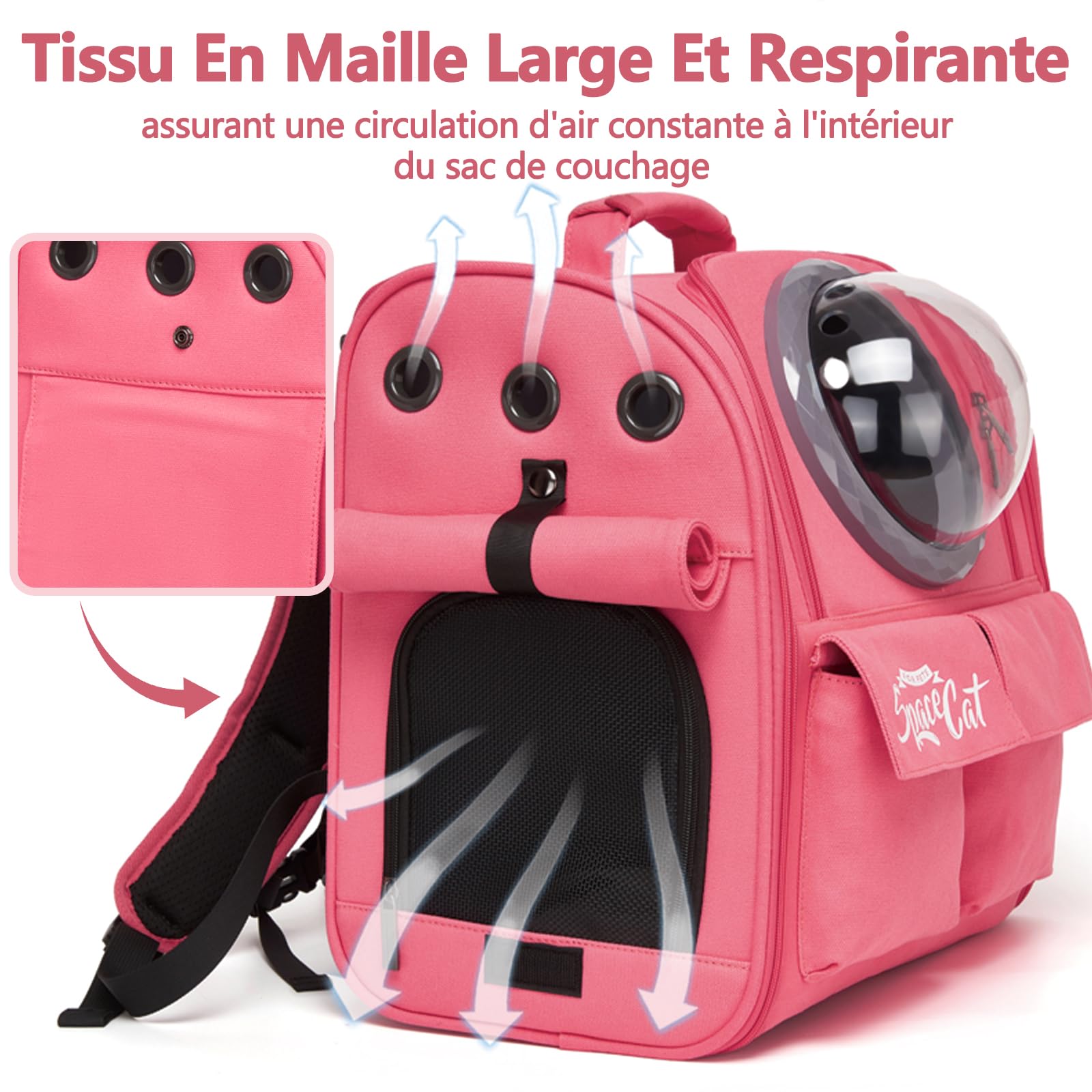Galatée Sac à Dos De Transport pour Chien, Sac à Dos pour Animaux De Compagnie Approuvé par Les Compagnies Aériennes, Sacoche pour Voyages, Randonnées, Camping Et Activités De Plein Air(Rose)