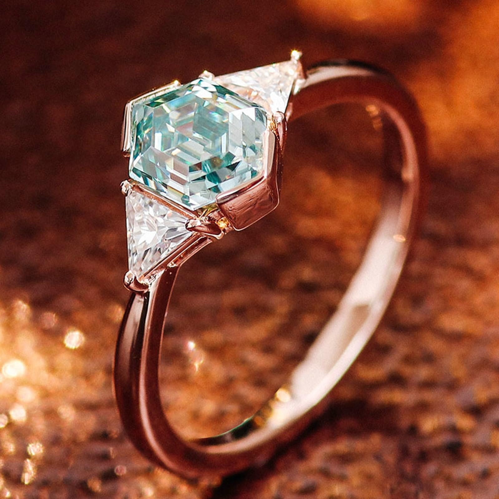 Daesar Anelli Amicizia Oro Rosa 14K, Anello di Matrimonio Donna Elegante Moissanite A Doppio Triangolo e Esagono Verde da 1ct-3ct Anello Fidanzamento Donna Oro Rosa per Fidanzata, Sposa