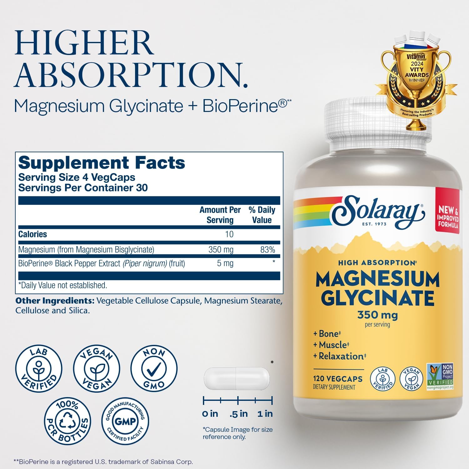 SOLARAY Magnesium Glycinate and Vitamin D3 K2 Bundle - High Absorption Chelated Magnesium Bisglycinate and 5000 IU Vitamin D - 120 VegCaps (30 Servings) of Magnesium, 60 VegCaps (60 Servings) of D3 K2