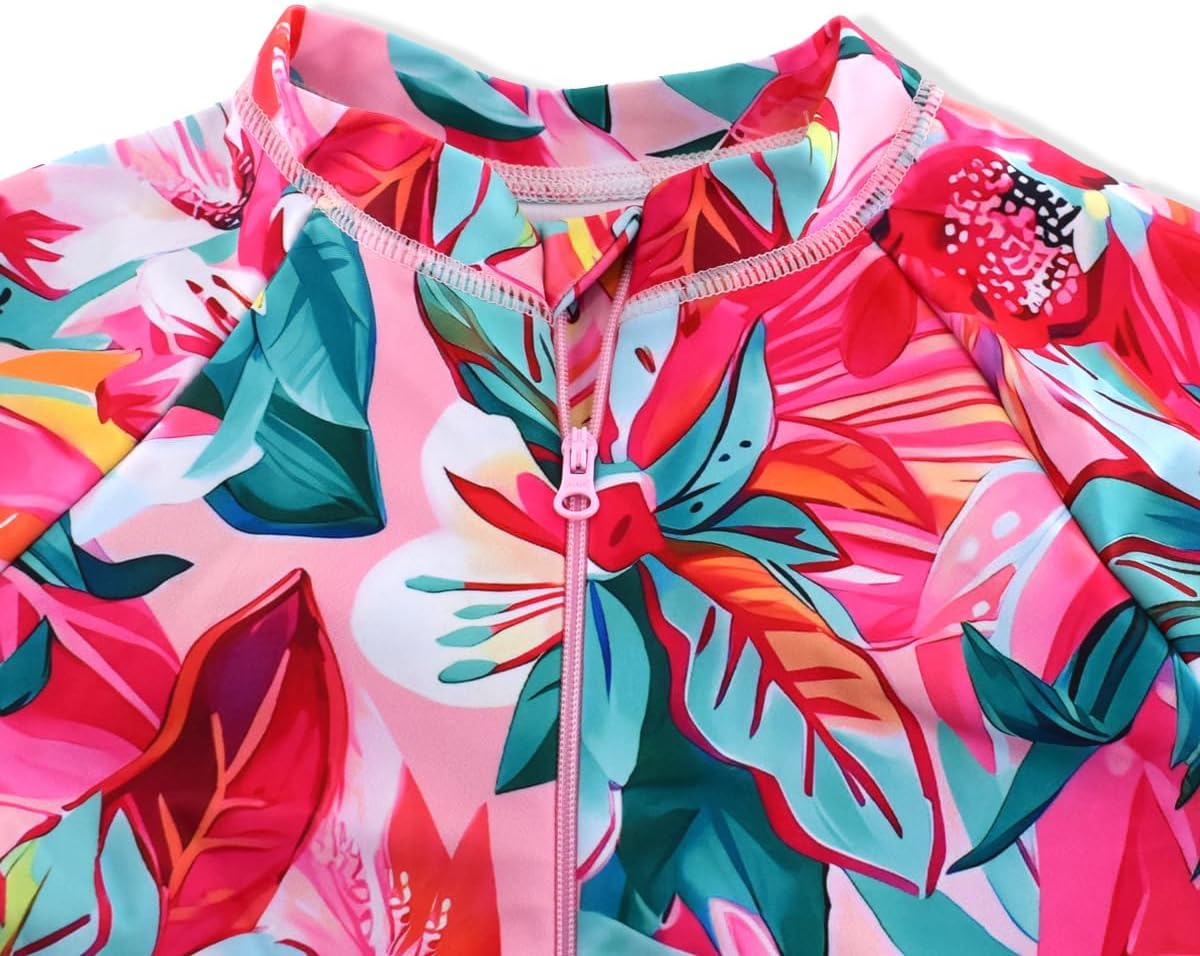 Girls Long Sleeve One Piece Swimsuit Rash Guard Swimwear Zipper Quick Dry Bathing Suits Sun Protection UPF 50+ (Ages 4-12) - Image 3