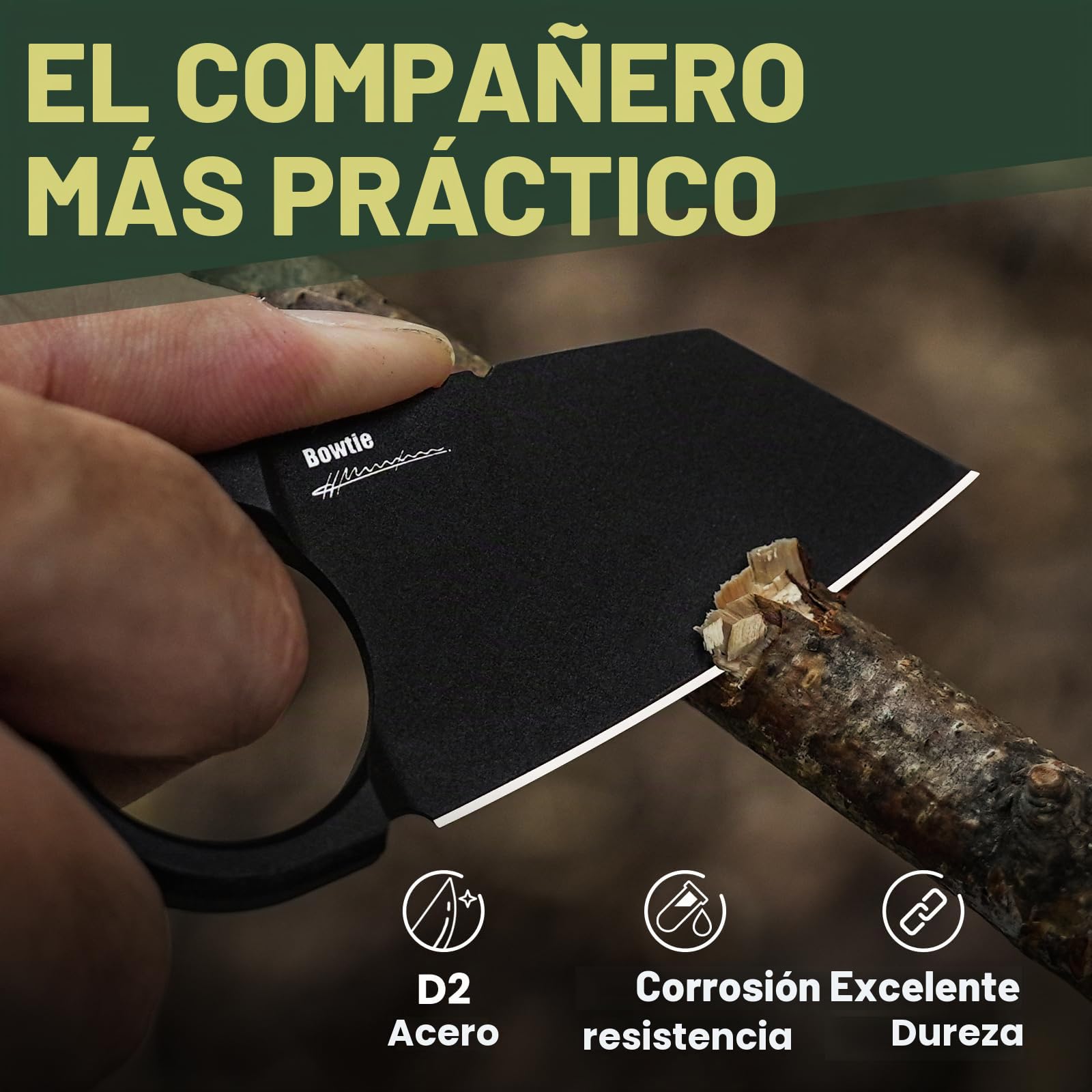 Kizer Bowtie Cuchillo de Hoja Fija Pequeño, Cuchillo de Caza EDC de Acero D2, 5,83" de Largo Transporte Horizontal, Negro Neck Knives, Cuchillos de Supervivencia para Acampada con Funda, 1061A2