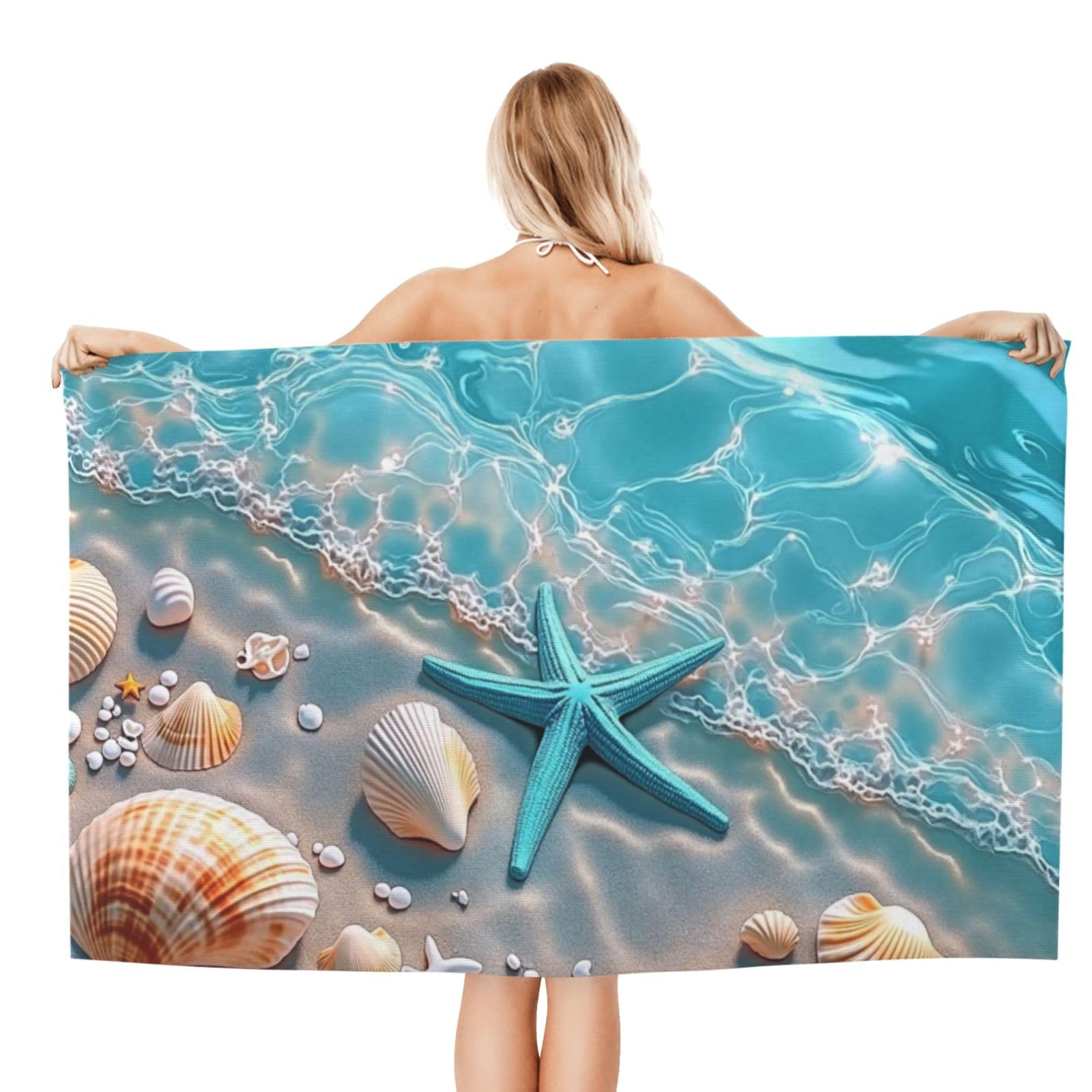 Anceky Beach Towel for Women, Beach Starfish Seashell Sand-Free Microfiber Ultra Soft Lightweight Bath Towels for Outdoor Bathroom Swimming 32"X52"
