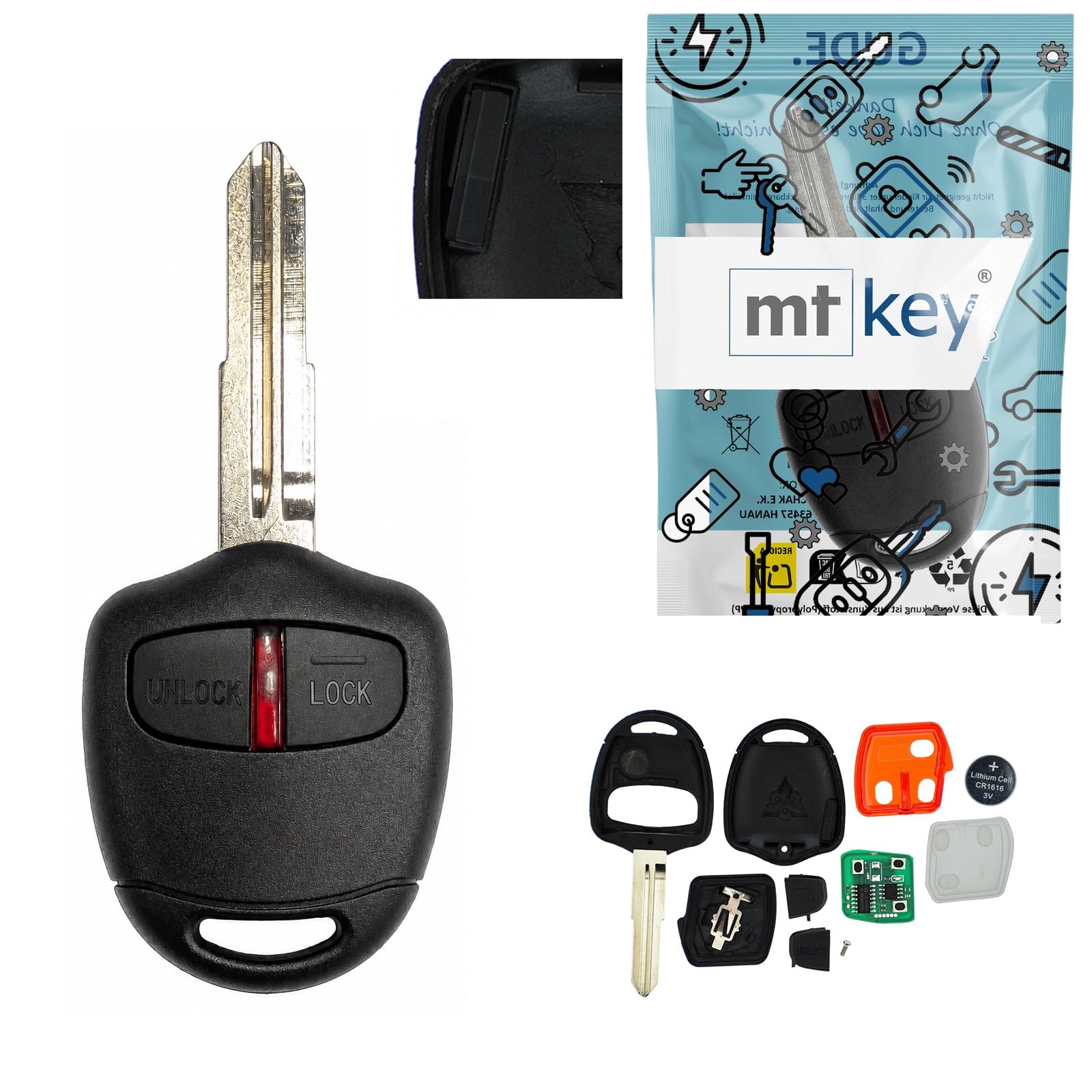 Clé d'allumage sans fil 434 MHz ID46 PCF7936 MIT11R 2 boutons compatible avec Mitsubishi L200 IV ASX i-MiEV Grandis Space Star Outlander II Challenger PB Lancer VIII CY Pajero IV