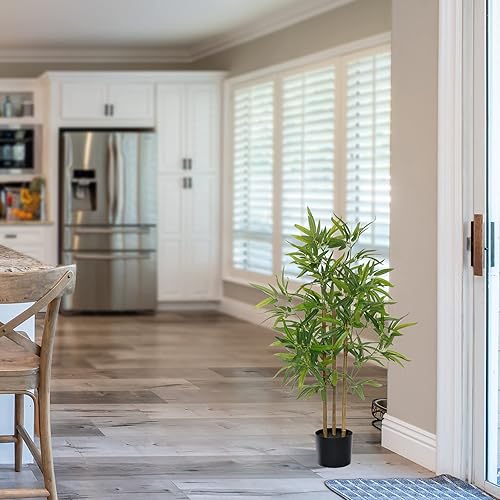 Miniatura 6 de SOFTFLAME Árbol artificial de bambú de 3 pies, planta de bambú sintético, planta artificial con 3 troncos, ideal para decoración de interiores y