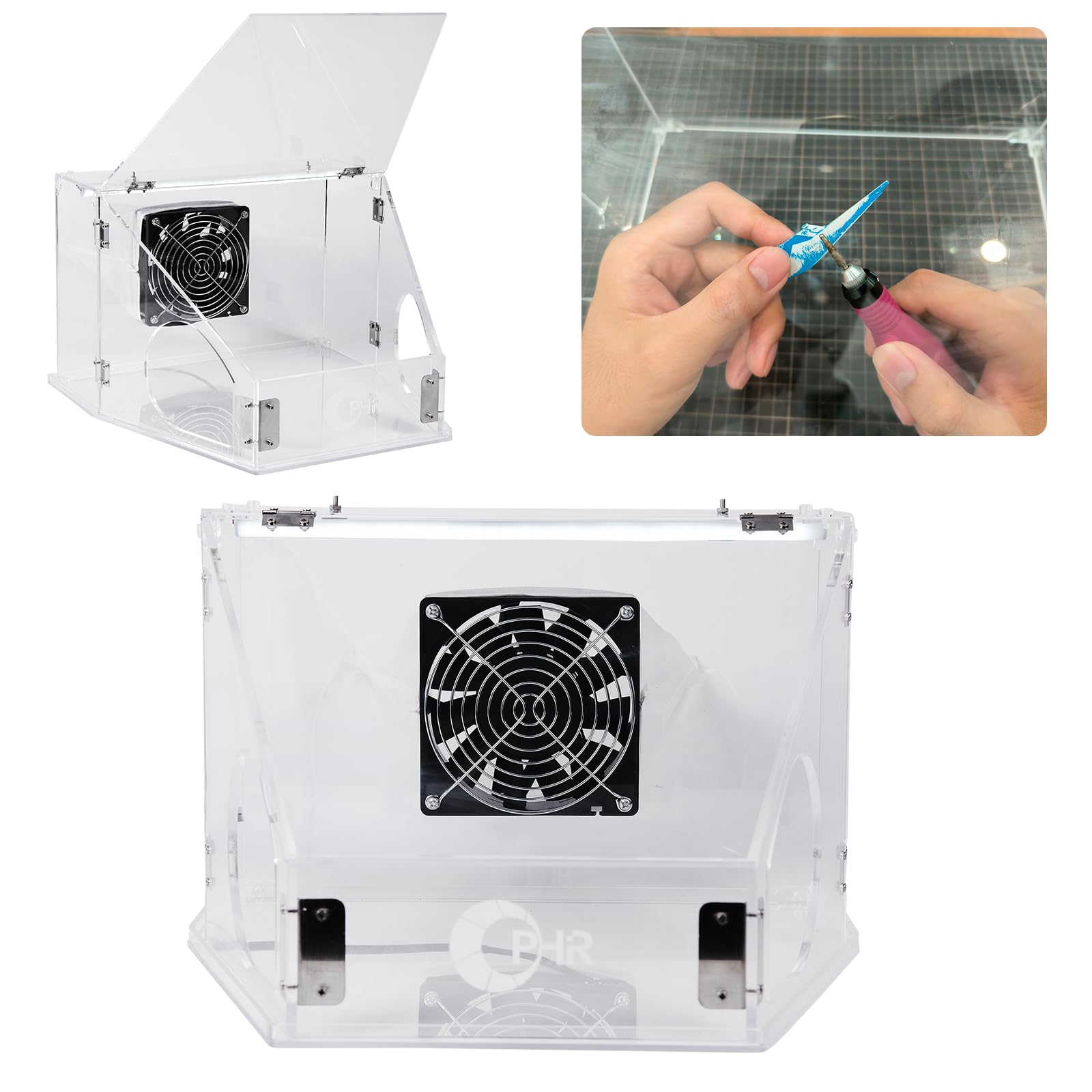 OPHIR Table Polisher with Dust Box for Grinding, Polishing, Cutting, Drilling, Micro Carving Coloring Work - Transparent Acrylic Cover with LED Light, 20W Motor Fan, 2 Dust Collection Bags