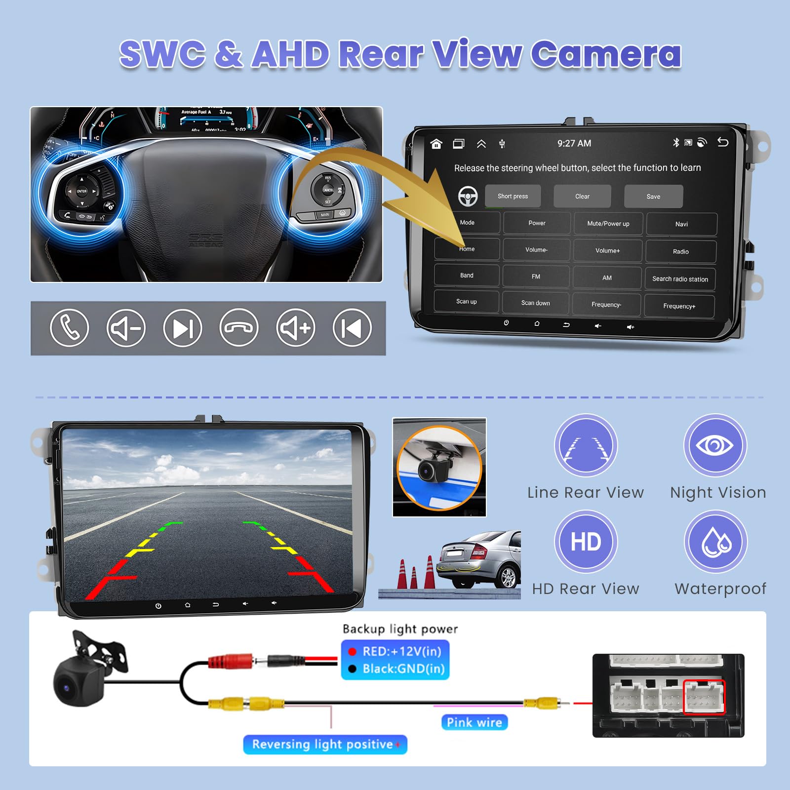 8 Core/4G+64G/DSP Android 15 Radio Coche para VW Golf 5 Golf 6 Polo Passat Tiguan T5 Transporter Seat Leon con Wireless CarPlay Android Auto, 9" Pantalla Táctil con BT GPS WiFi RDS FM USB+CAM