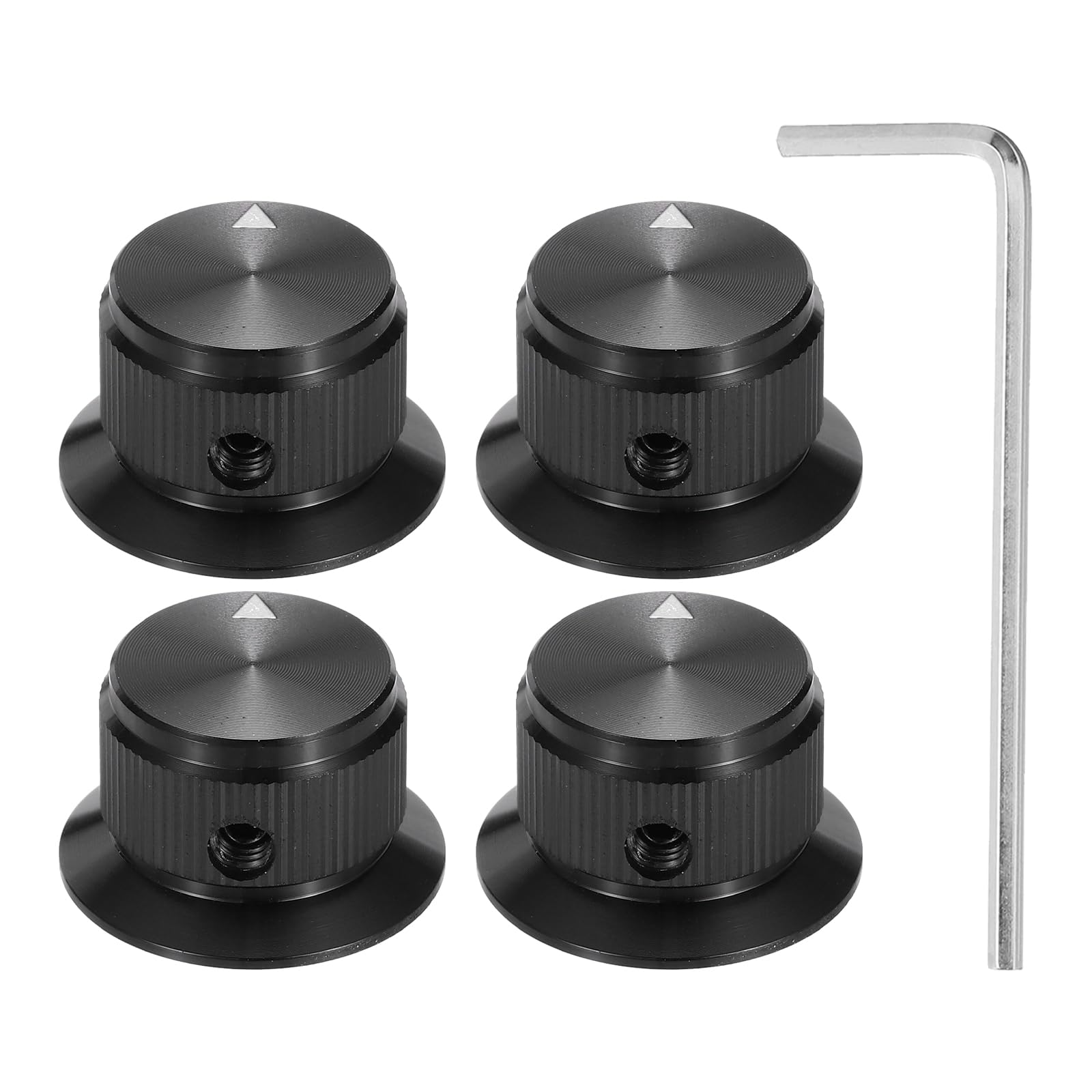 sourcing map 4 Pcs Aluminium Potentiometer Knobs, 1/4" (6mm) Universal Volume Tone Control Knobs with Arrow Indicator for Guitar, Bass, 9/16" Black