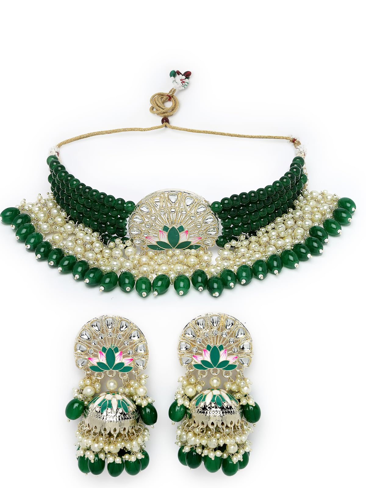 Studio Sukkhi Heavenly Multistrand Gold Plated Green Kundan With Meenakari Choker Necklace Set With Jhumka/Jhumki Earrings | Jewellery Set For Women And Girls (NS105824) (B0CPLY3LLC) Amazon Price History, Amazon Price Tracker