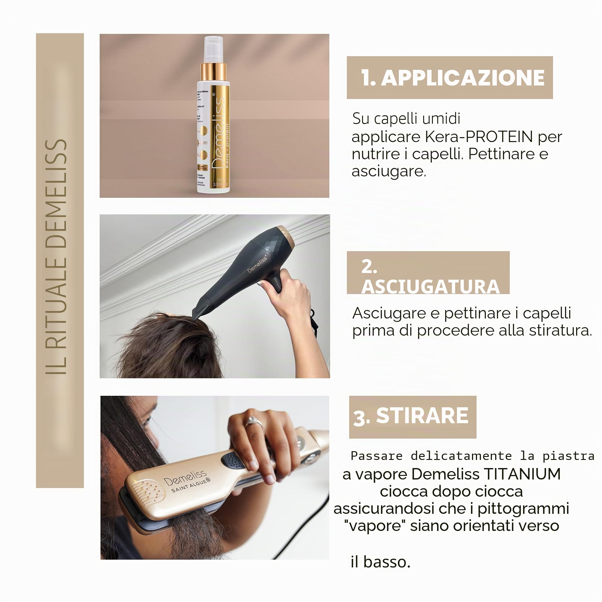 Demeliss Trattamento Termoprotettore KERA-PROTEIN 100ml - Con Cheratina - Prima della Piastra - Nutre e Protegge Capelli Ricci, Crespi, Secchi - Spray Professionale Anti Calore