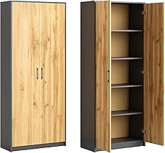 Home Collective Versatile Wardrobe with 5 Compartments and 2 Doors, 74 x 35 x 180 cm – Practical Storage for Office, Entrance, Kitchen or Laundry – Stable, Easy to Clean | Graphite/Oak
