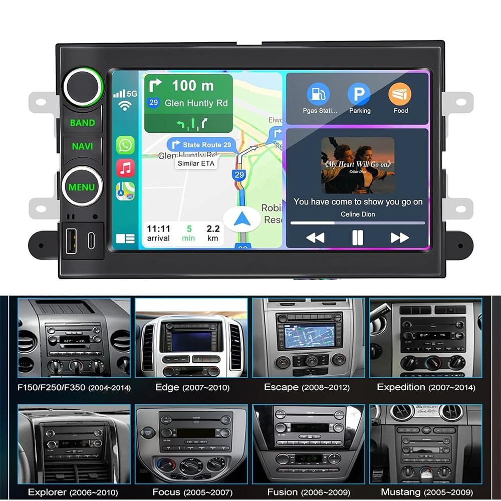 5G WiFi Double Din Car Radio for Ford F150 2004-2008 Head Unit Android 15, 4 Core 7 Inch Touch Screen Car Stereo with Wireless Carplay Android Bluetooth Backup Camera FM/RDS Mirror Link 2+64G