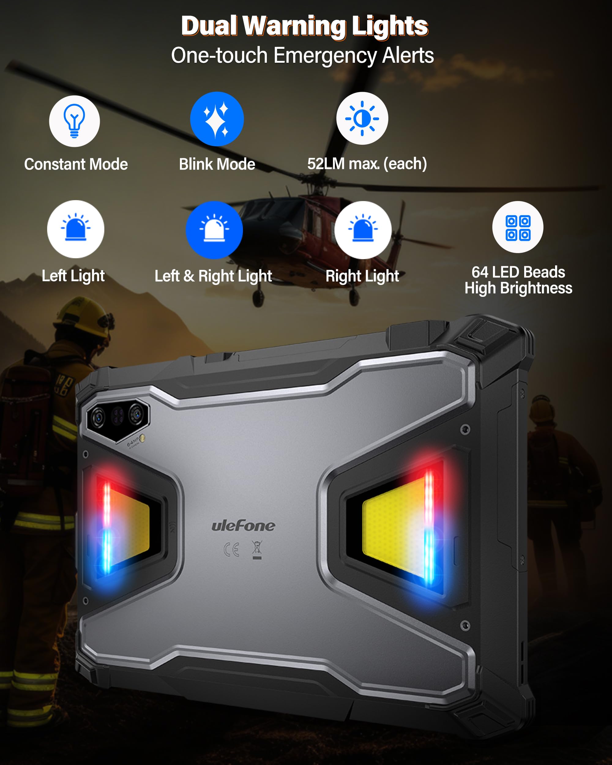 Ulefone Armor Pad 5 Pro 5G Outdoor Tablet 5G Mit 24200mAh Akku, Android 15, Dimensity 7400X, 32GB+512GB Robustes Tablet 11 Zoll FHD+ 1000 Lumen LED, 64MP Nachtsicht, IP68 Wasserdicht Stoßfest, NFC/GPS