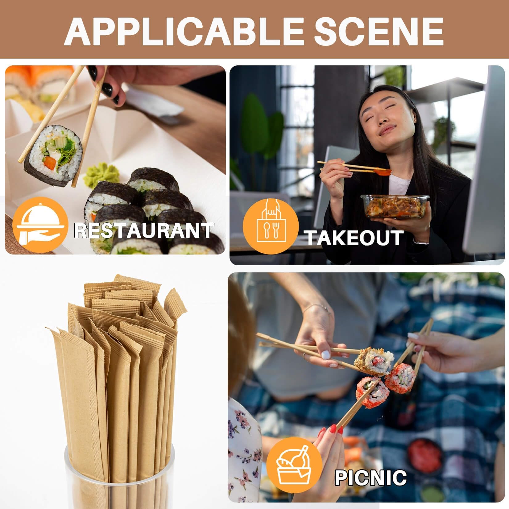 Bamboo Chopsticks Bulk - 40 Pairs Disposable -7