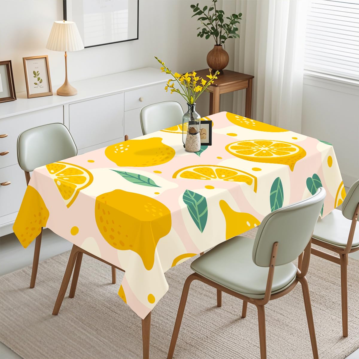 Mantel Antimanchas Limón Amarillo Rosa Mantel Tela Poliéster Impermeable Lavable Manteles de Mesa Rectangular para Interior y Exterior Casa Comedor Cocina Fiesta(140x200cm)