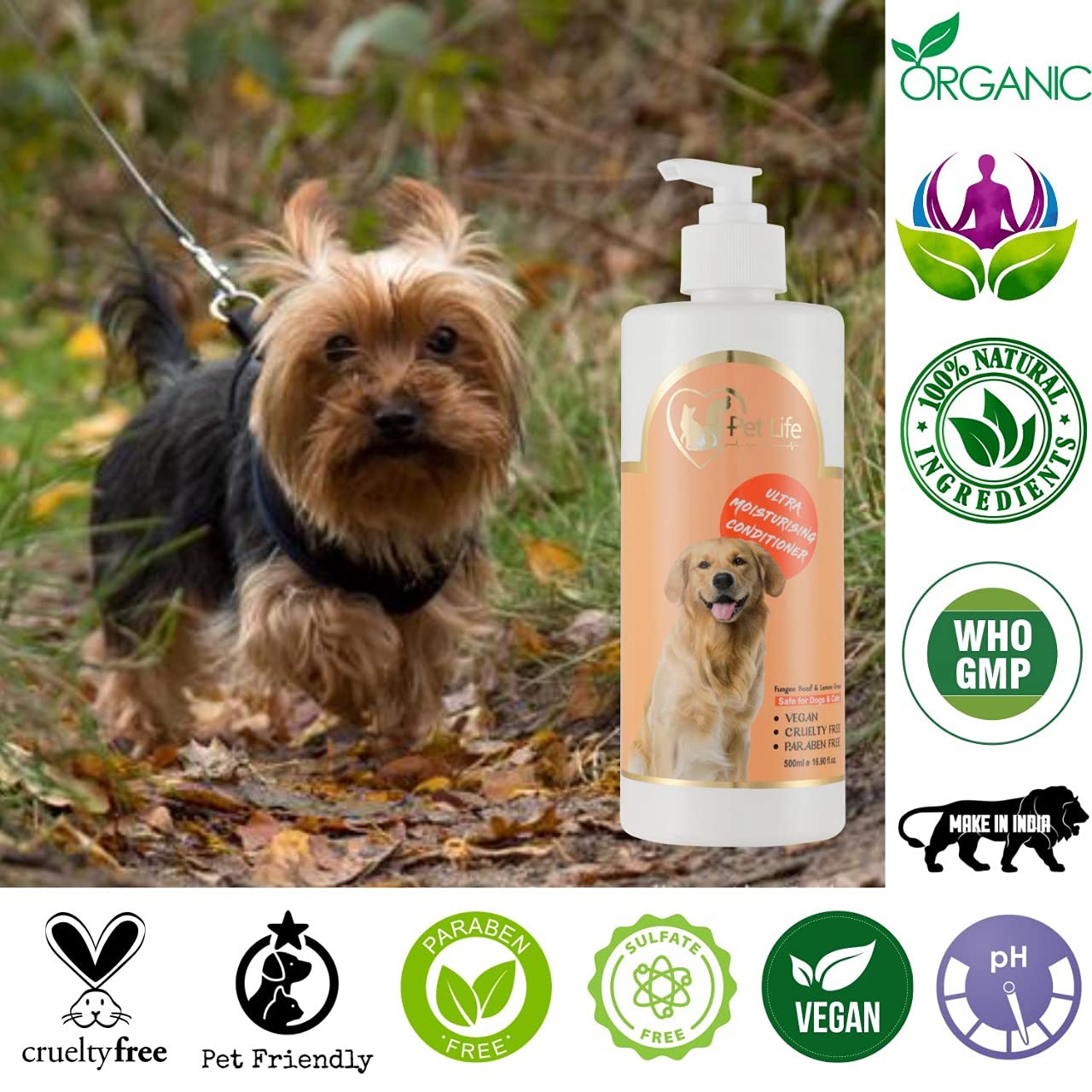 Pet Life Pure Organic Ultra Moisturising Pet Conditioner for Dogs, Puppy Kitten,Cats Nourishing Hair, Healthy Coat and Shiny Body Wash Suitable for All Pet Types (500 ML) 2